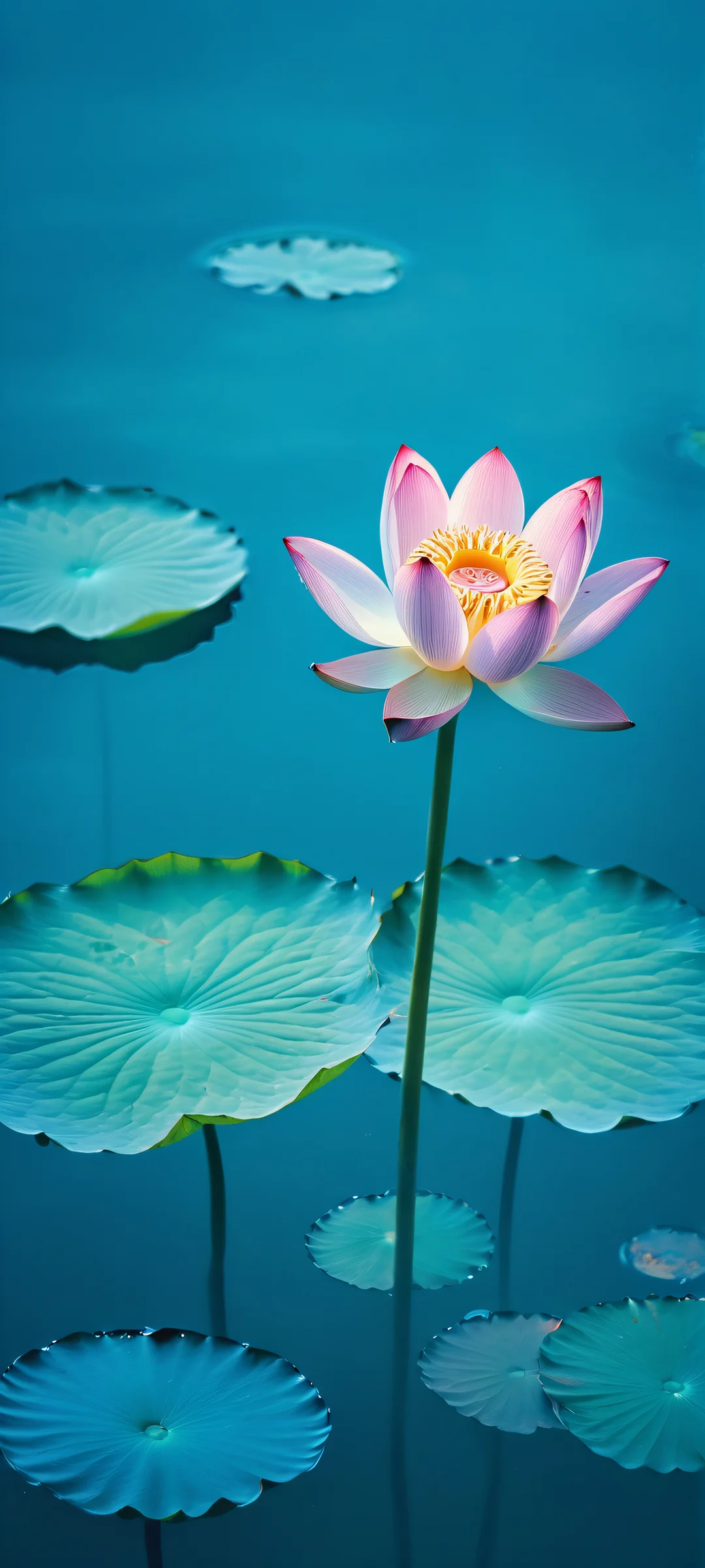 iPhone and Android users will be mesmerized by this stunning lotus flower amidst deep water, showcasing the beauty of nature's harmony.
