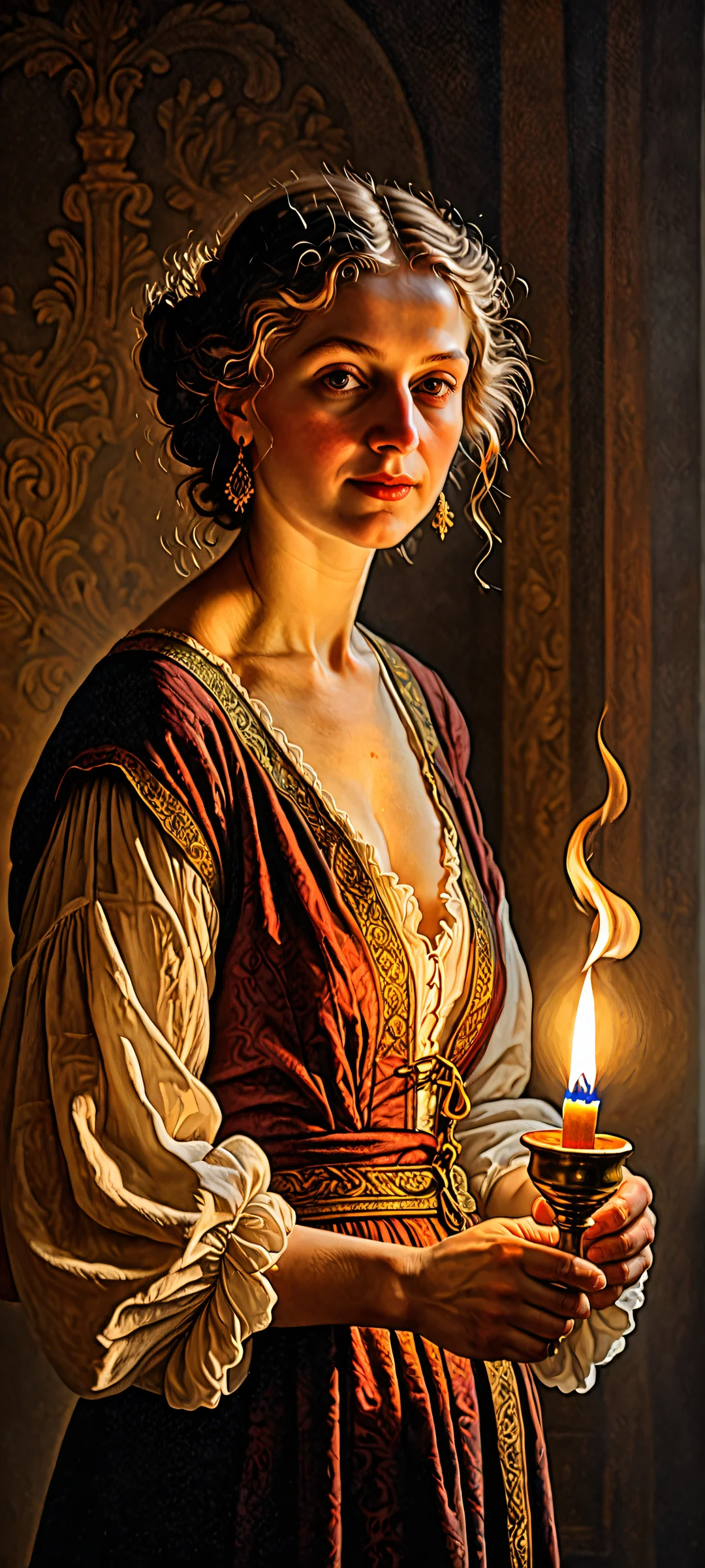 iPhone and Android compatible mobile phone wallpaper of a breathtaking Rembrandt-style illustration with intricate details.