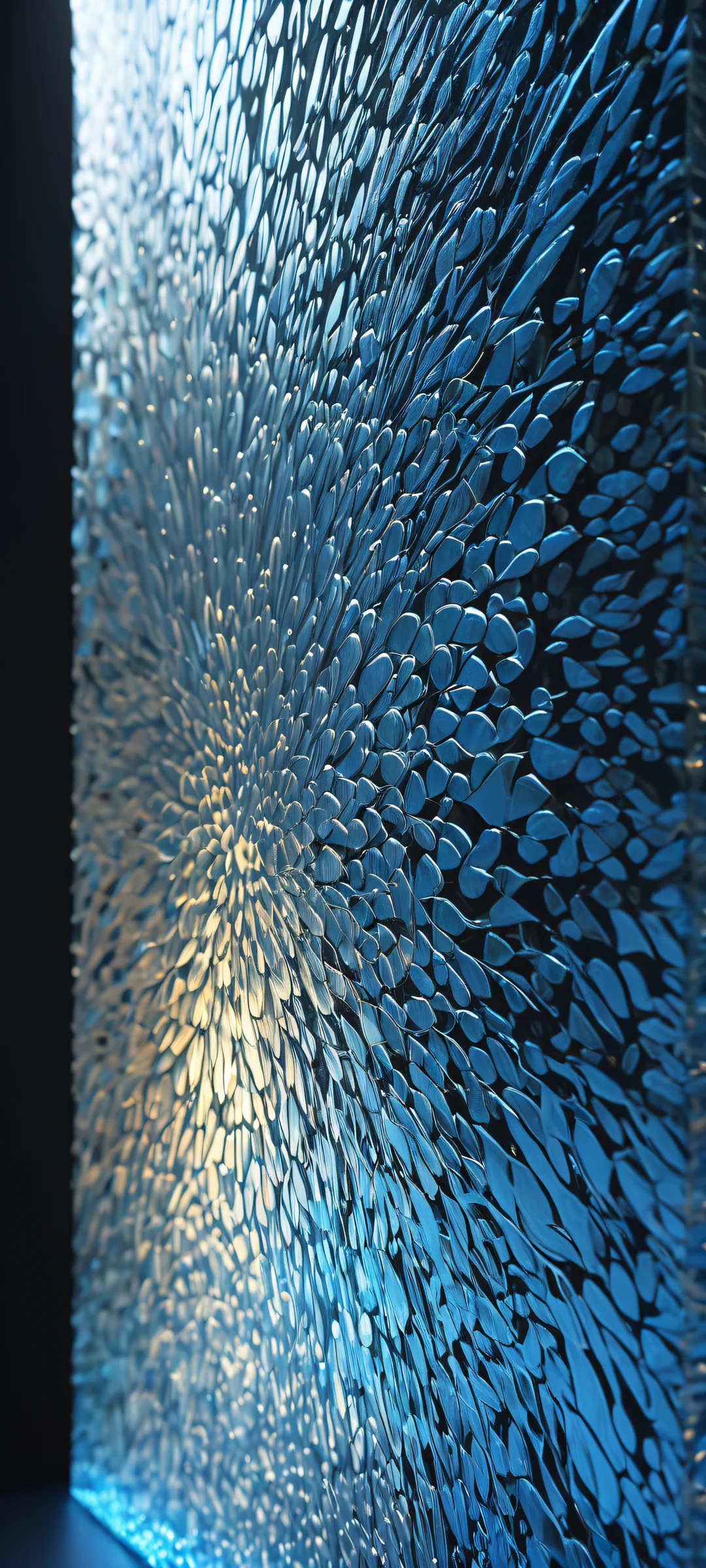 iPhone and Android users will adore this stunning portrait artwork featuring intricate micro-details of a glass-like structure with an ethereal glow, perfectly clean top half for seamless UI integration.