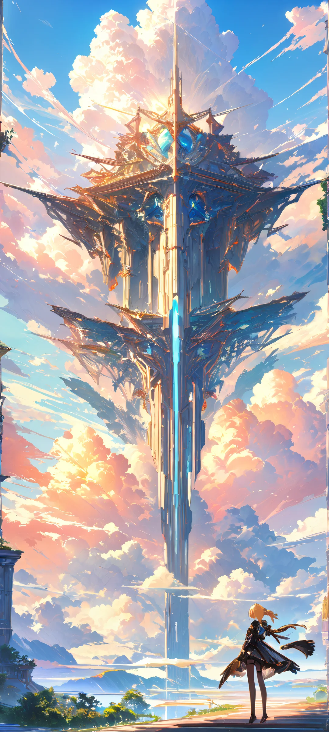 Beautiful girl standing in a serene landscape on an iPhone or Android device.