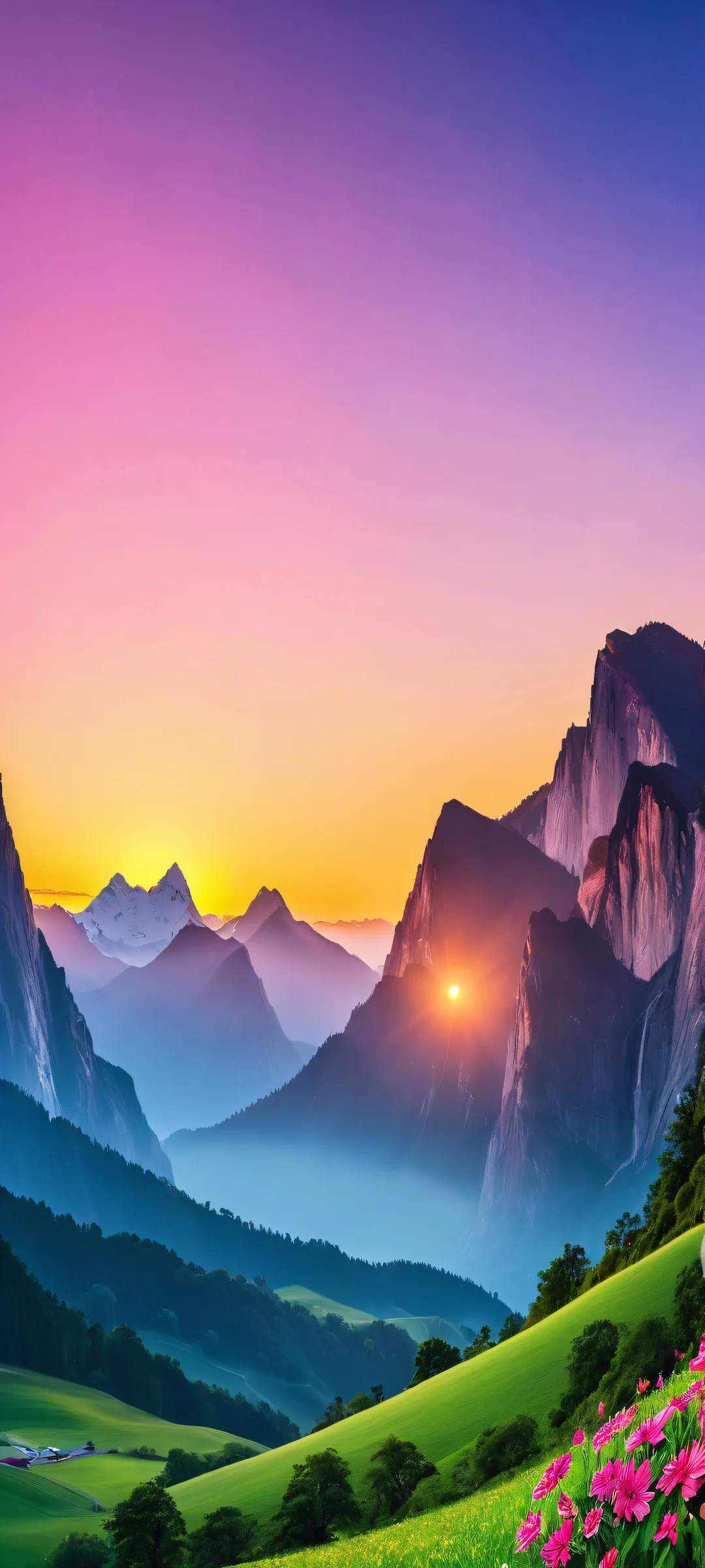 Ethereal Oasis 2K Phone Wallpaper A serene digital landscape for your iPhone or Android, perfect for a tranquil mobile home screen experience.