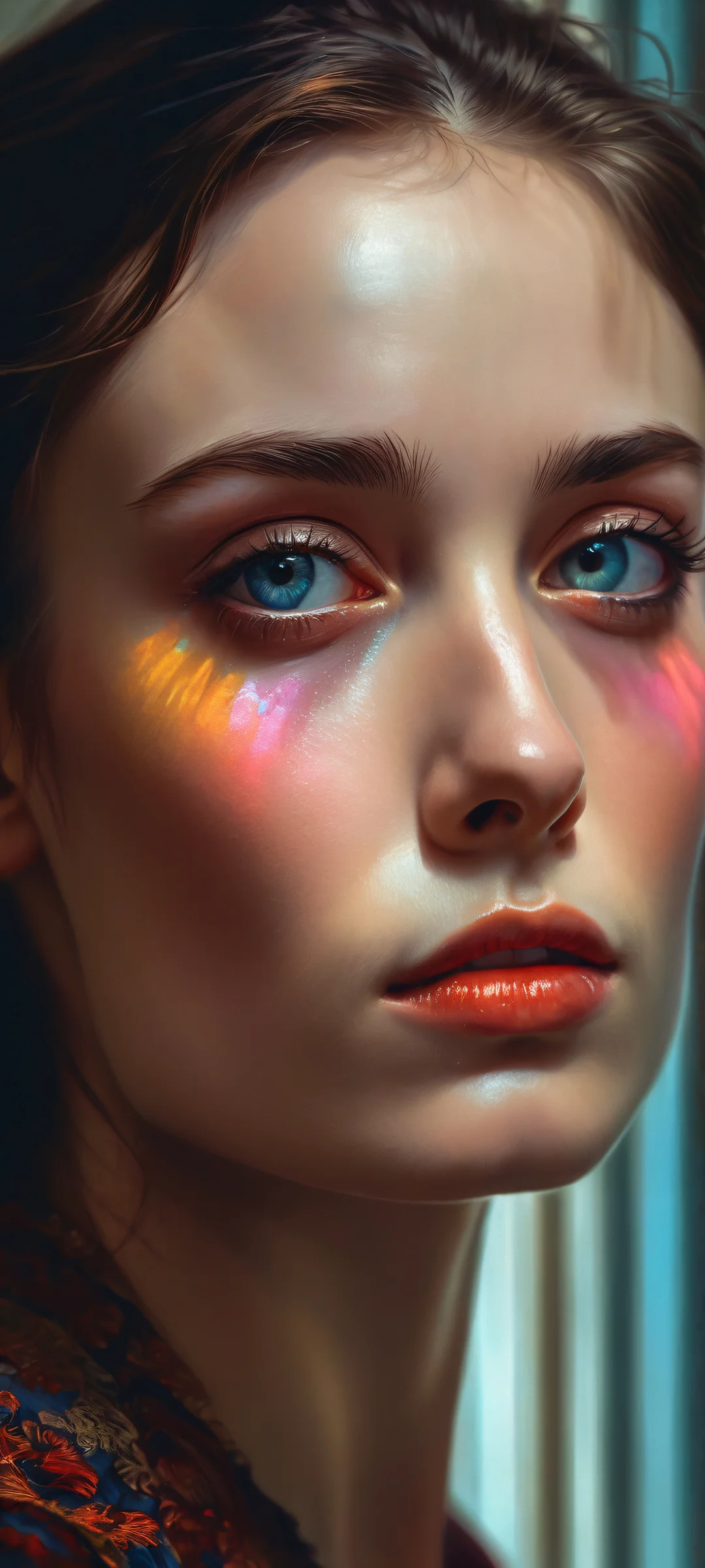 iPhone and Android users, immerse yourself in this stunning vertical wallpaper of breathtaking portraits, featuring radiant colors, ray traced reflections, and award-winning digital art.