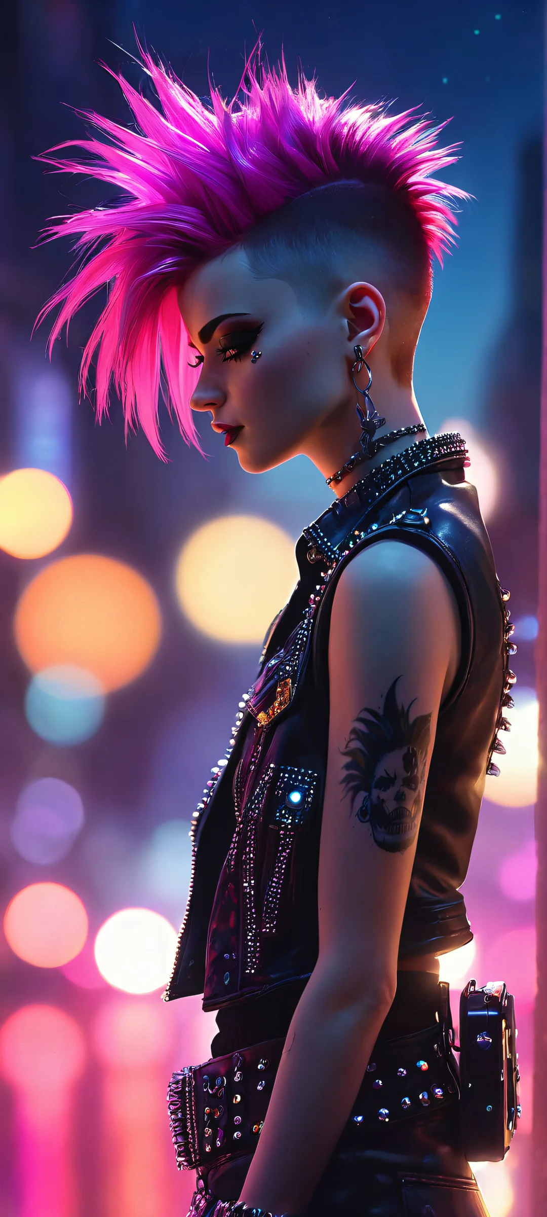 A stunning iPhone and Android wallpaper featuring a punk figure standing amidst dark scenery with glistening sparkles shining down. Perfectly optimized for your mobile home screen.