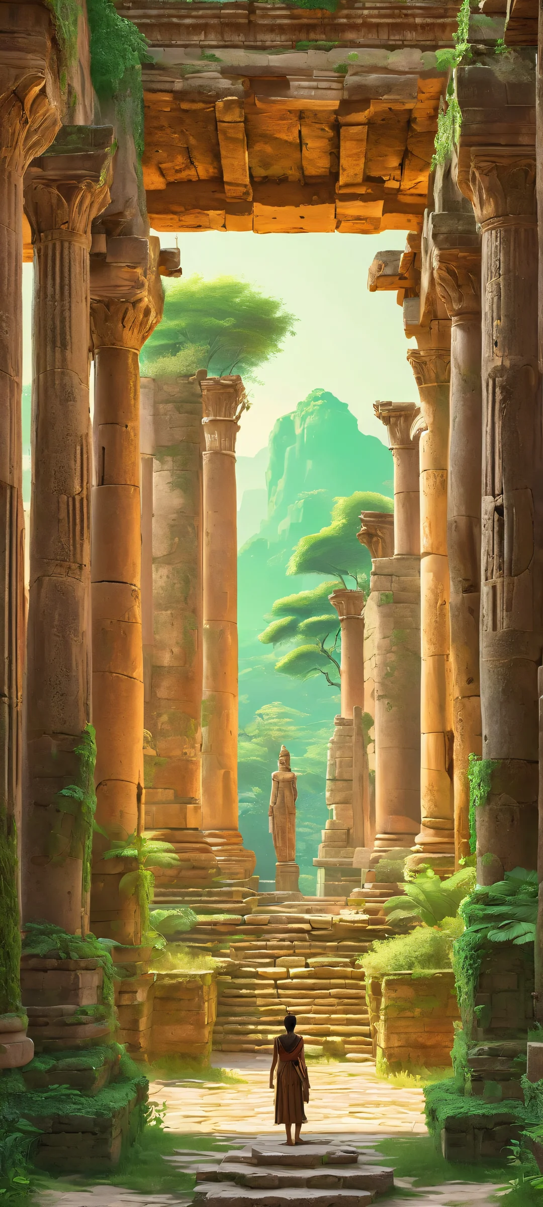 Two standing figures amidst ancient ruins, a testament to forgotten civilizations. Perfect for iPhone and Android home screens.