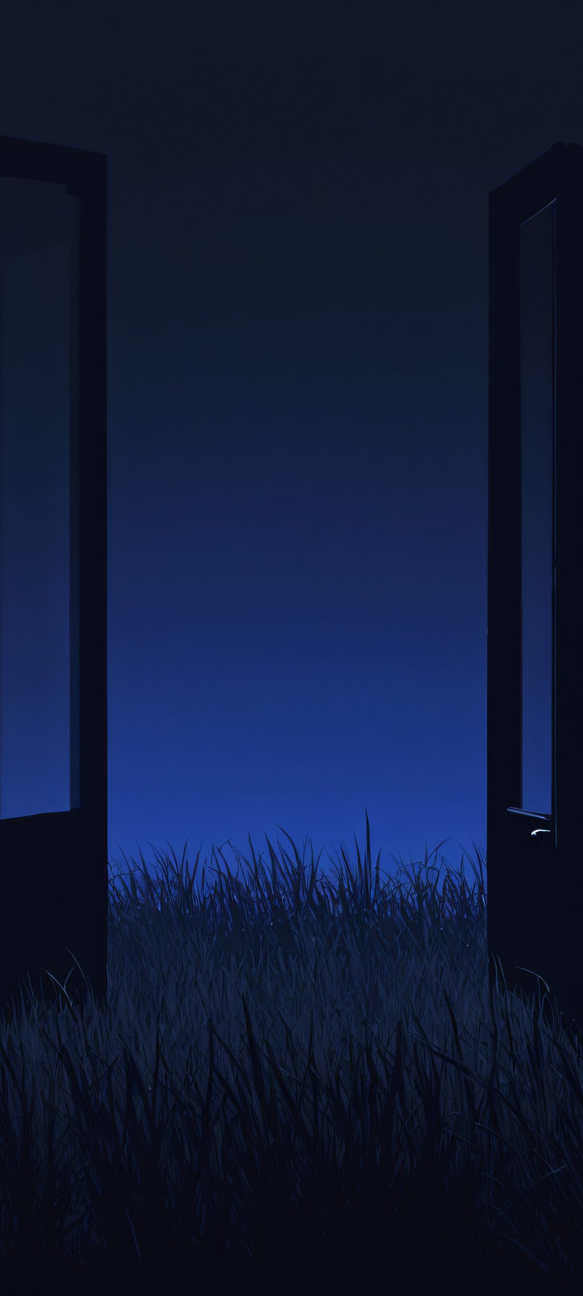 Ethereal silhouette of abandoned landscape in moody dark gray and midnight blue tones, perfectly optimized for iPhone, Samsung Galaxy, and Android home screens.