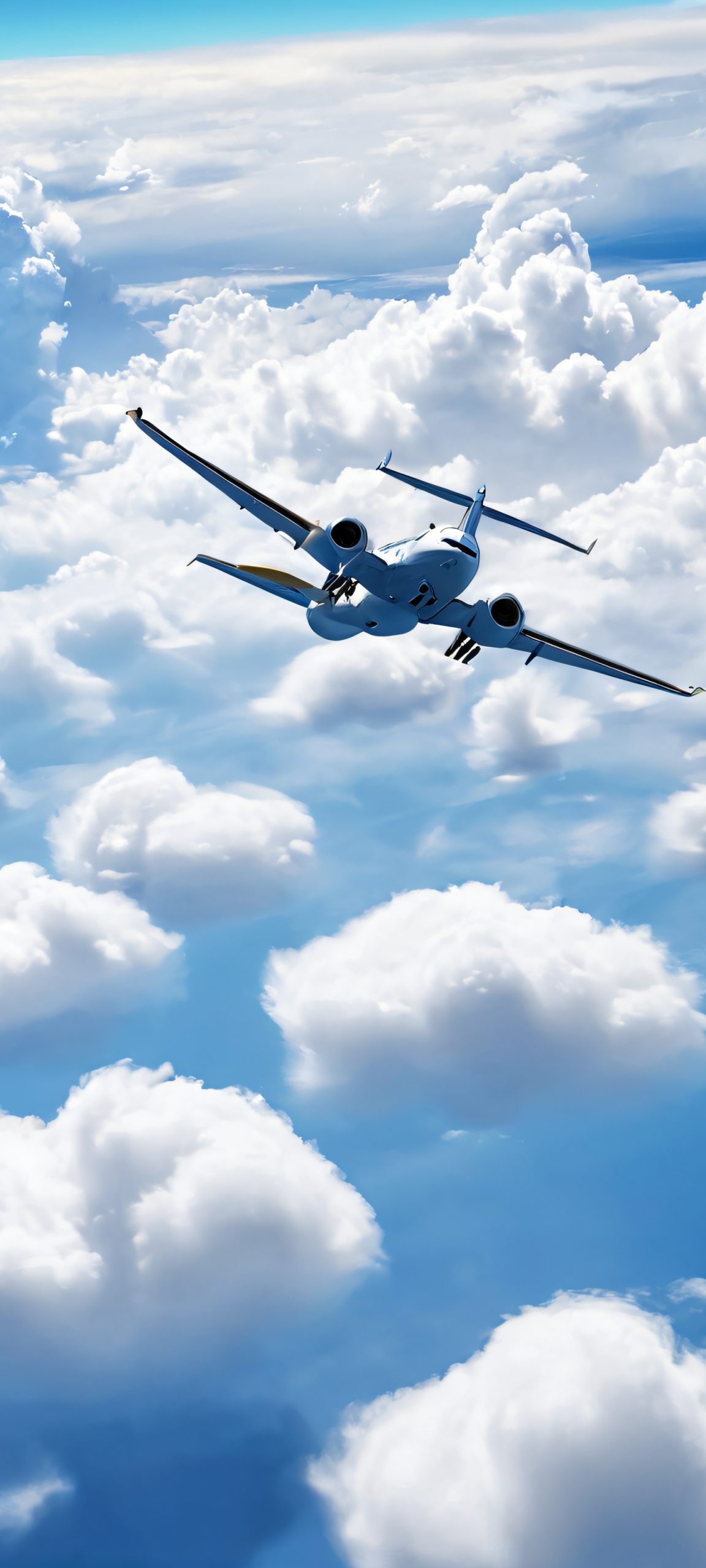 A stunning aerial view of a plane soaring through cloudy skies, perfect for iPhone/Android home screens.