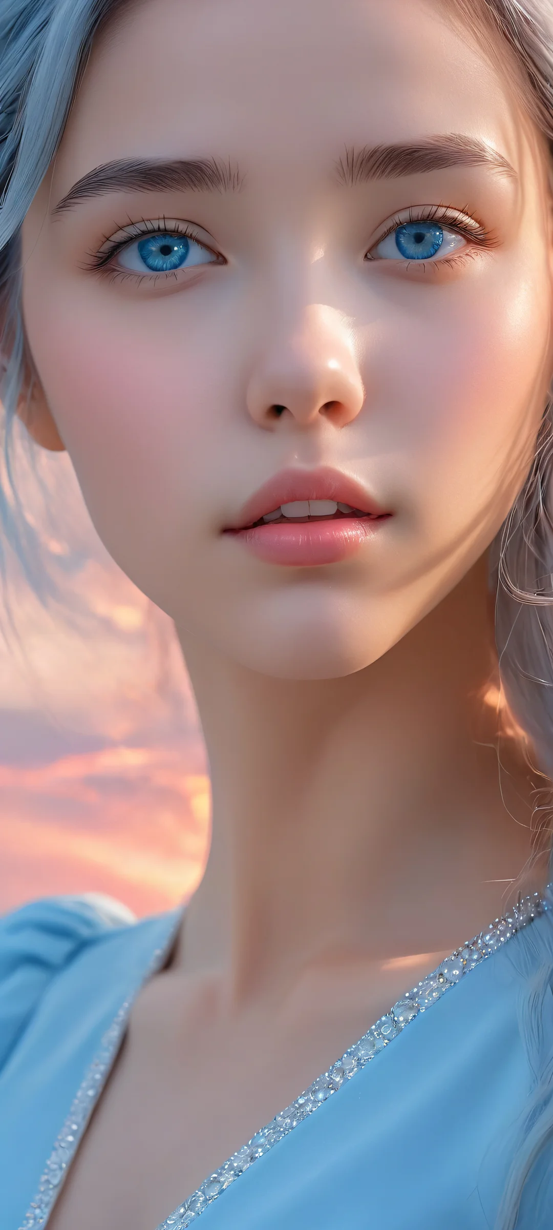 A stunning vertical mobile wallpaper featuring a serene girl surrounded by the wonders of the sky, perfect for iPhone/Android home screens.