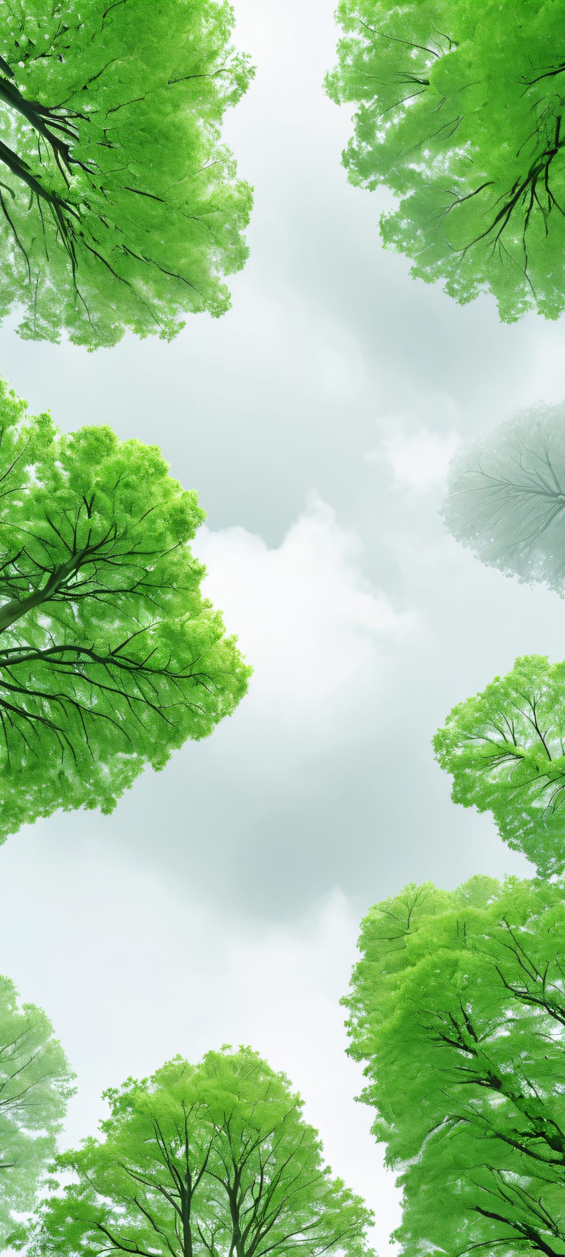 Breathtaking minimalist trees iPhone and Android wallpaper with soft, green and white hues. Perfectly optimized for home screens.