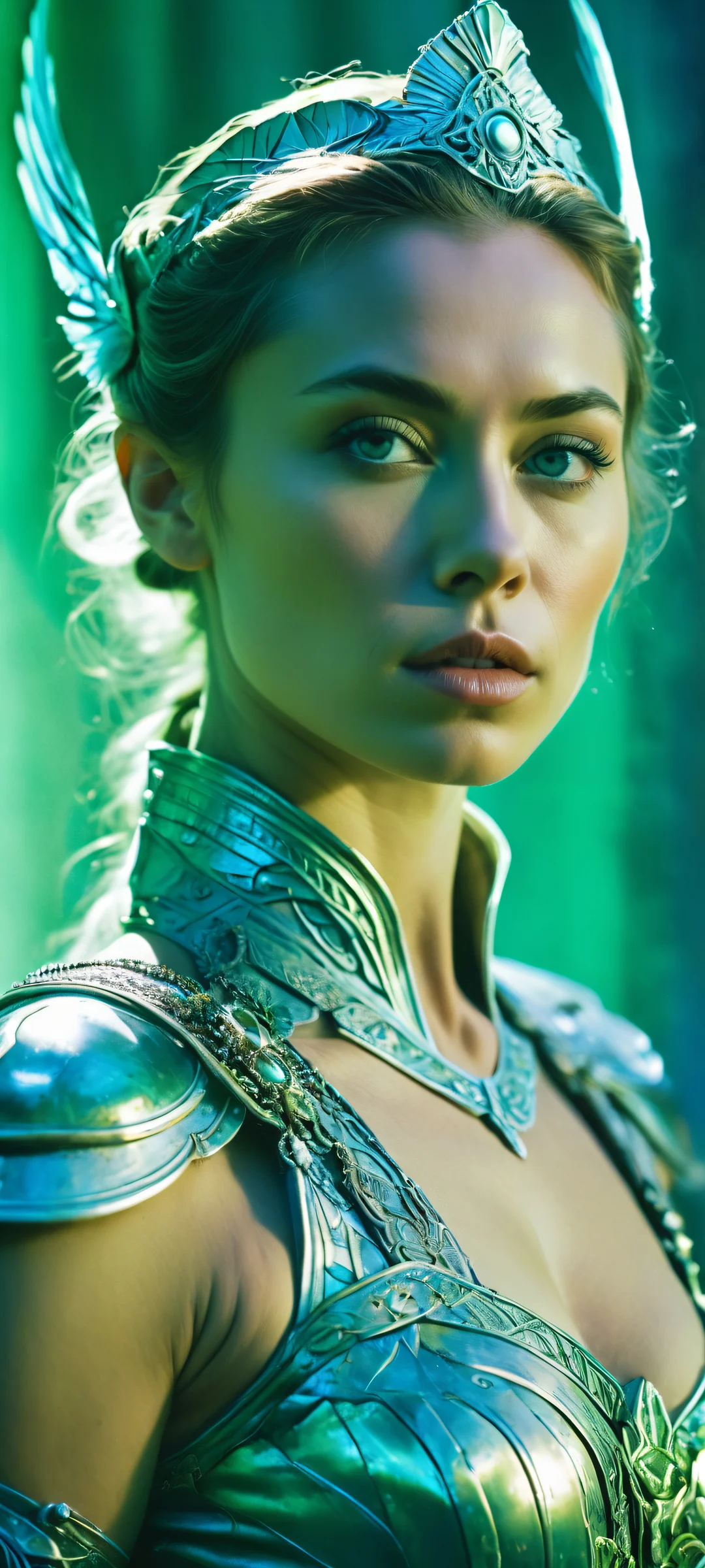 A stunning vertical portrait of Valkyrie in a mystical setting, perfect for iPhone/Android home screens.