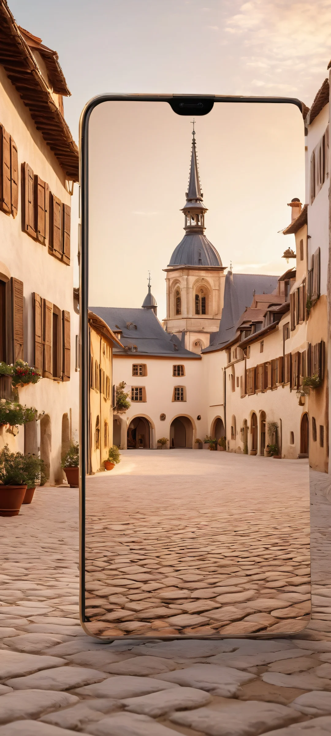 Breathtaking portrait of a model in a serene European setting, perfectly optimized for iPhone and Android home screens.