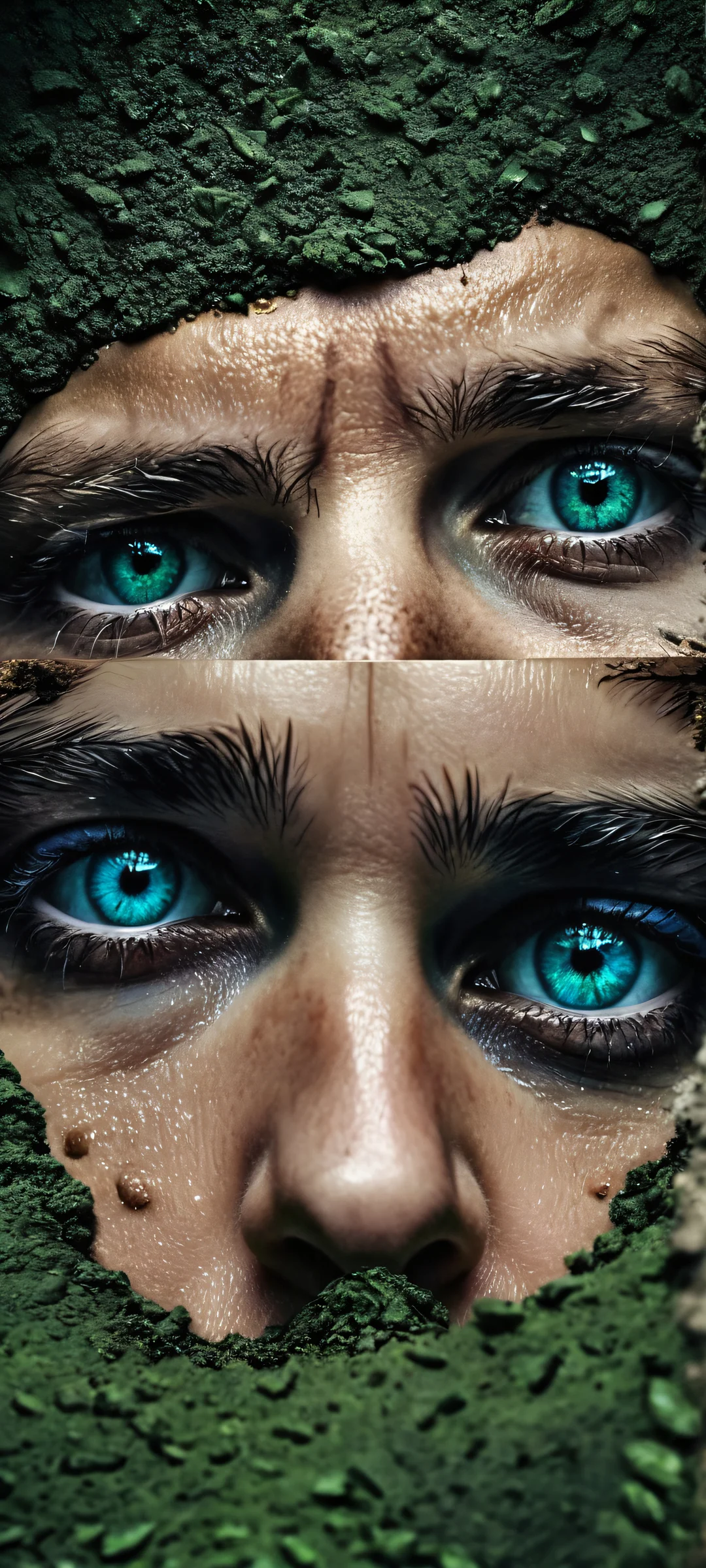 Eyes in the Abyss iPhone & Android Wallpaper A pair of glowing eyes peek out from a ruined trench, perfectly optimized for iPhone and Android home screens.