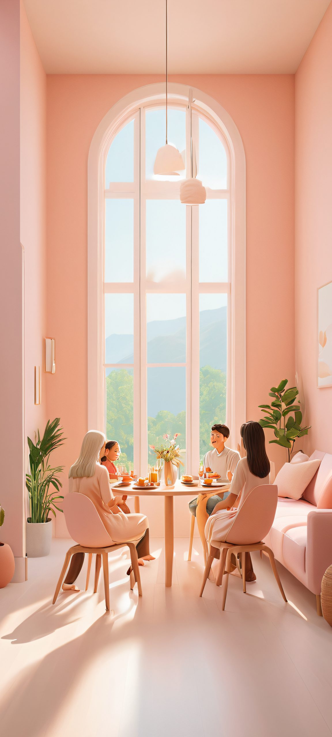 A serene Family Gathering moment on an iPhone or Android phone, with a soft natural light and warm pastel hues.