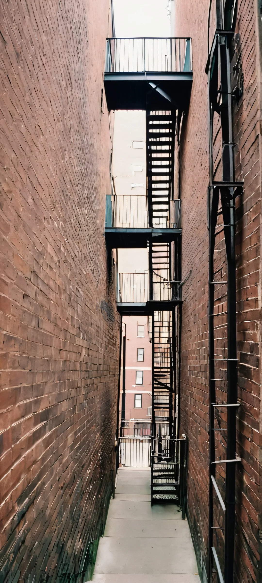 Urban Elegance Aesthetic Phone Wallpaper Moody urban scene of fire escape stairs in an alley, perfectly optimized for iPhone and Android devices