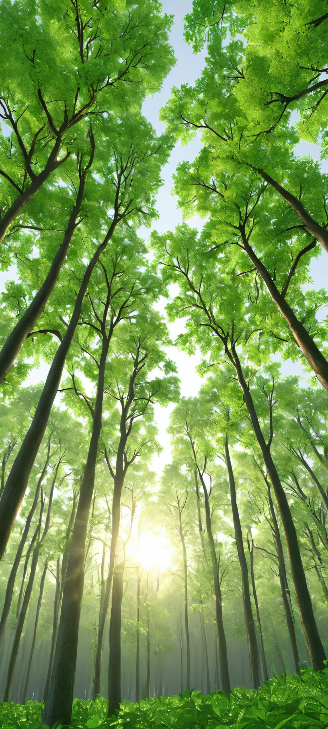 A beautiful vertical landscape of trees lit up by a flash of light on a stormy evening, perfect for iPhone and Android screens.