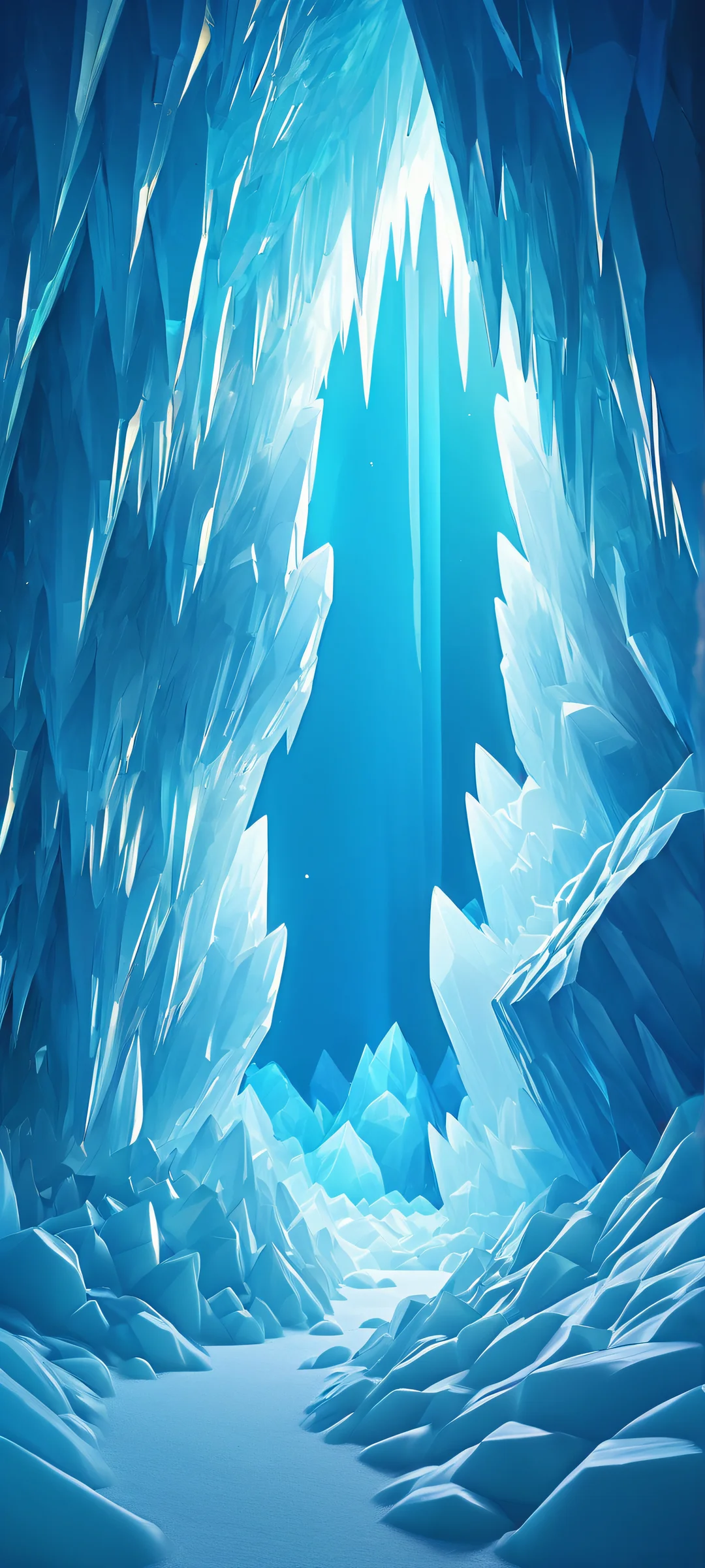 Floating forms and crystal caverns against a soft luminescent background, perfect for iPhone or Android home screens.