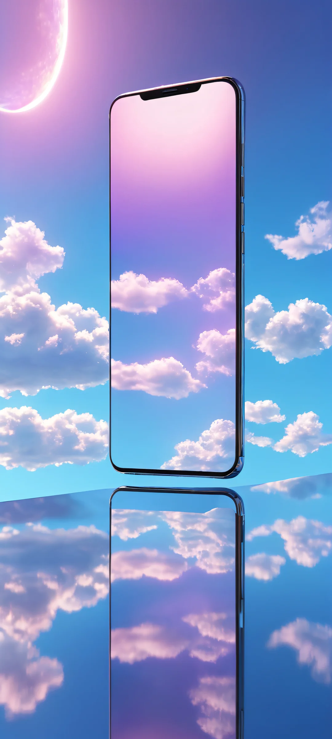 A surreal scene of floating mirrors against a dreamy sky, perfectly optimized for iPhone and Android home screens.