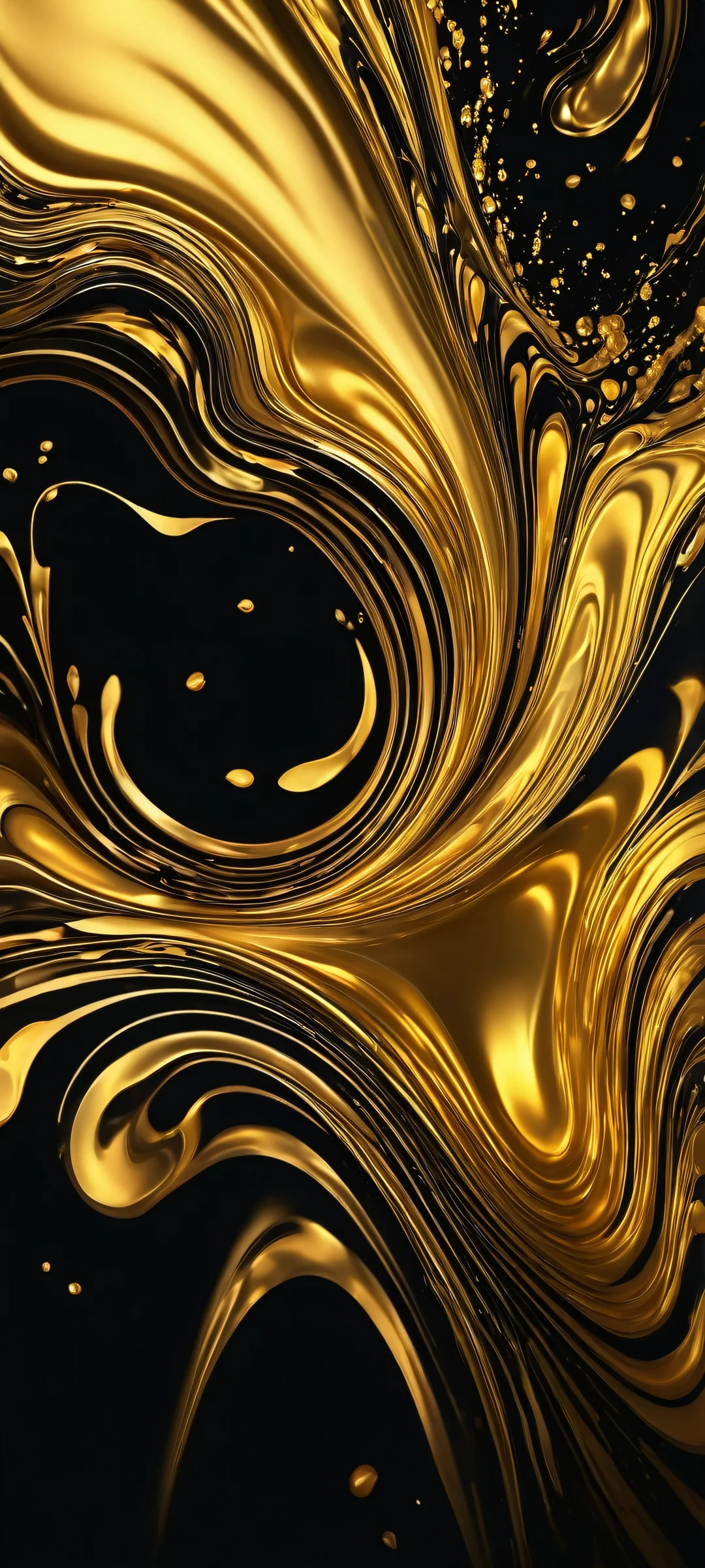Fluid Masterpiece QHD Phone Background Beautiful fluid design on a dark background featuring liquid gold details. Perfect for iPhone/Android home screens.