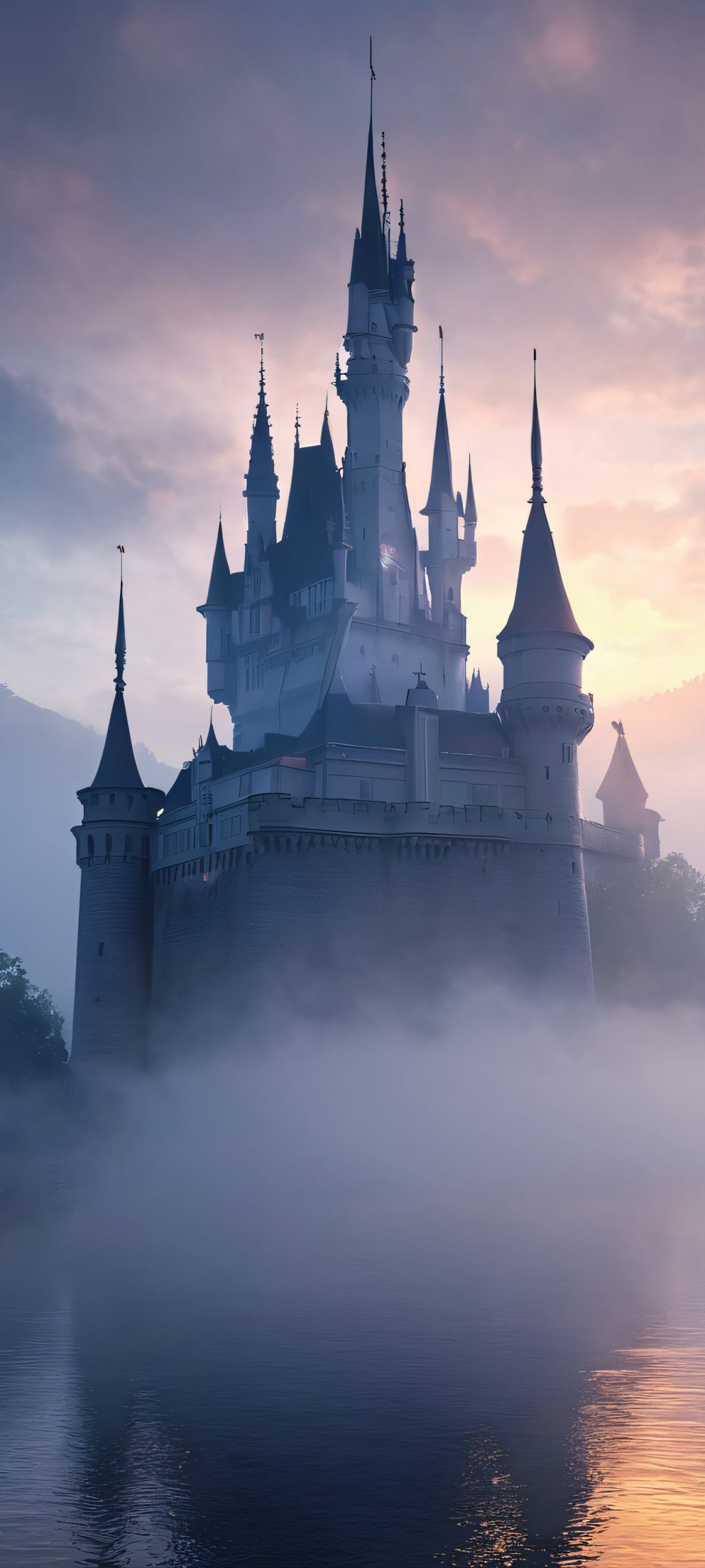 Escape to a mystical world with this breathtaking iPhone and Android wallpaper of a foggy castle, perfect for your mobile device