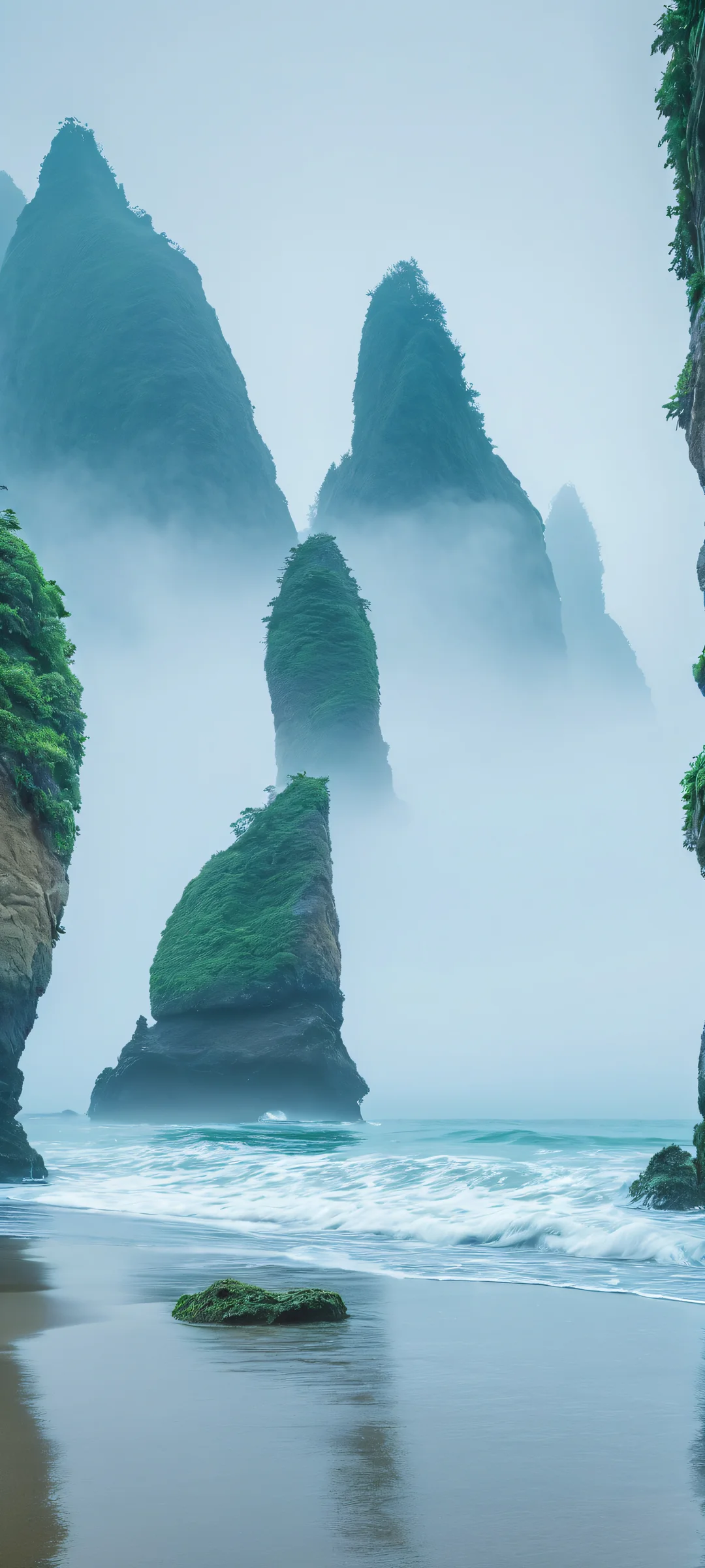 Breathtaking sea stacks and misty coastline for your iPhone/Android home screen