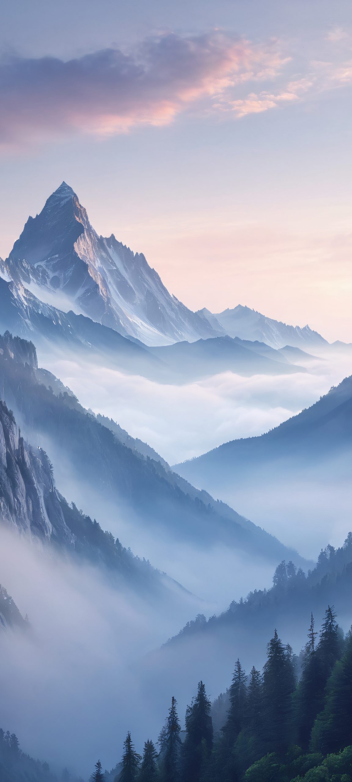 Beautiful foggy mountain landscape, perfectly optimized for iPhone and Android home screens