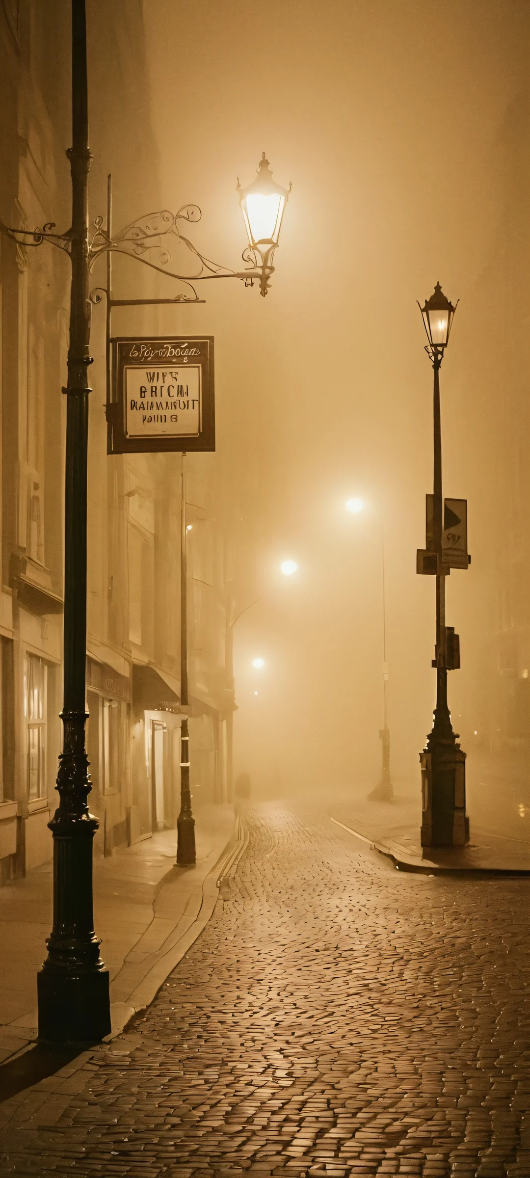 Foggy Night Corner QHD Phone Background A mystical street corner on a foggy night, perfectly lit for iPhone/Android home screens.