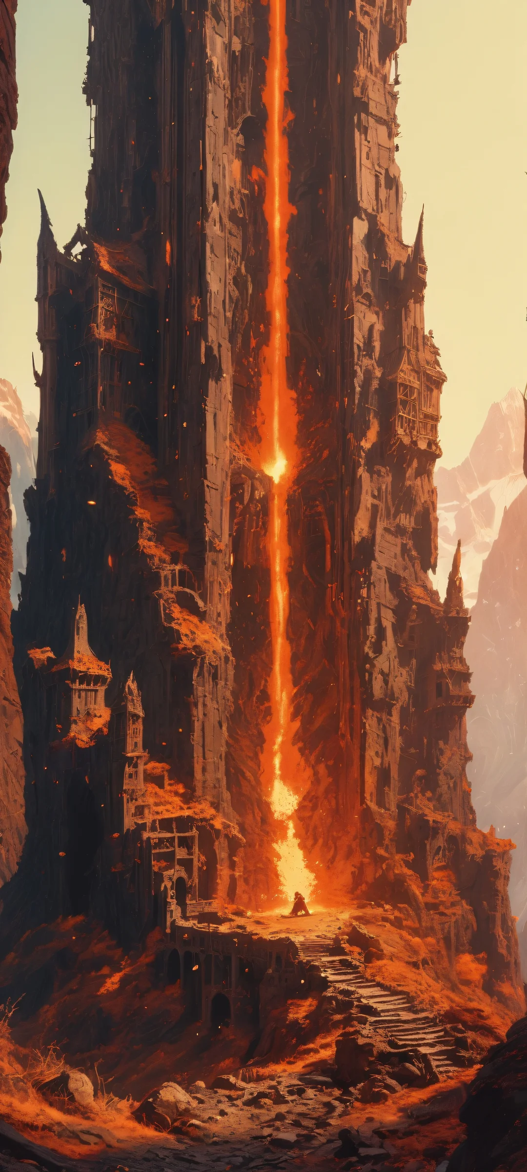 iPhone/Android wallpaper of Dwarf Forge Ruins with glowing embers in a high-fantasy setting.