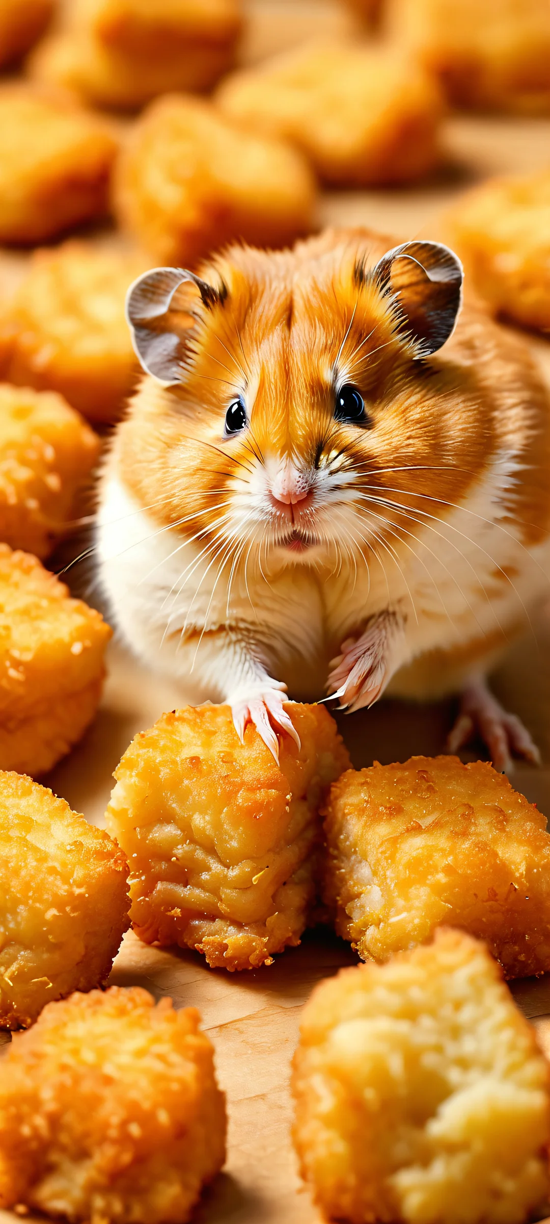 Hamster-shaped chicken nuggets in a fast-food box, perfect for iPhone and Android home screens.