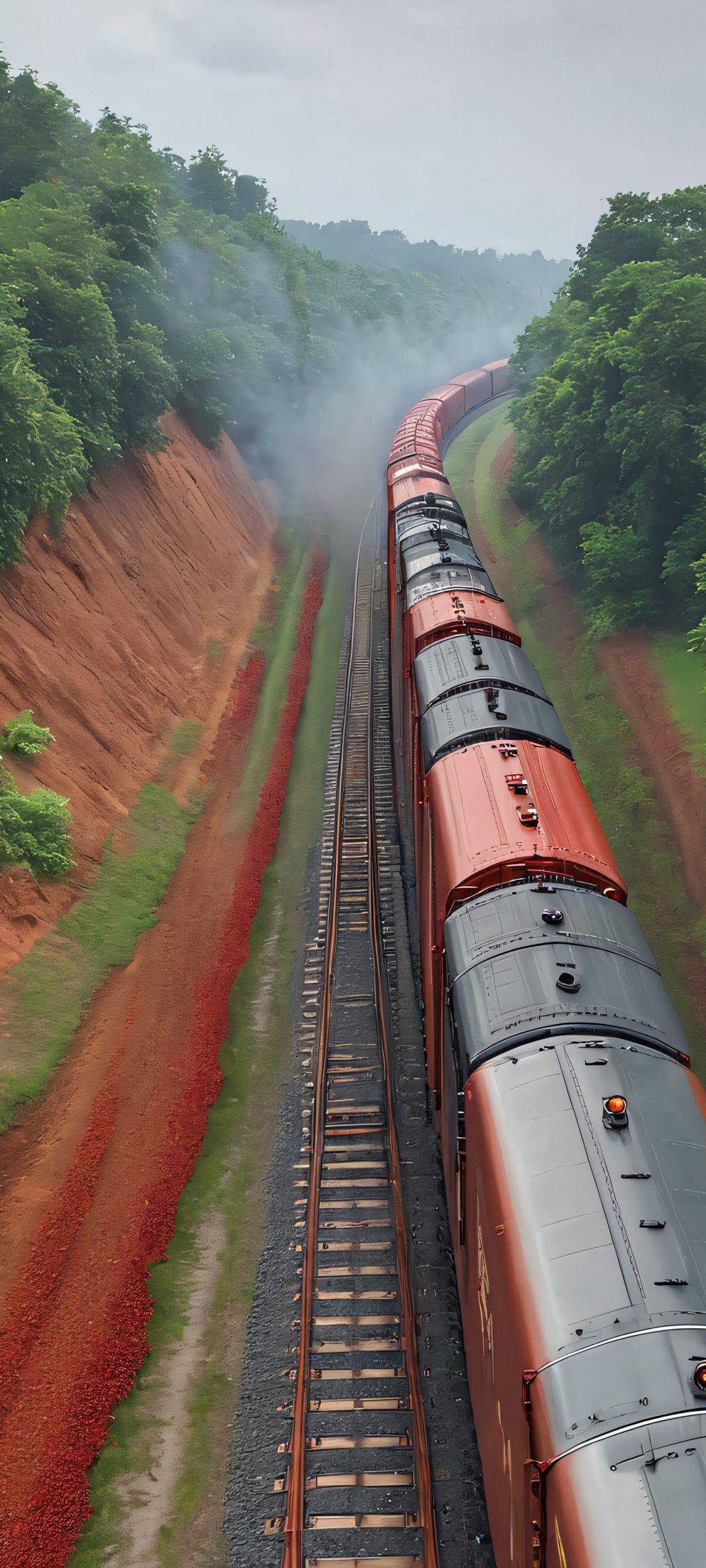 Industrial freight train on an overcast day. Perfectly suited for iPhone and Android home screens.