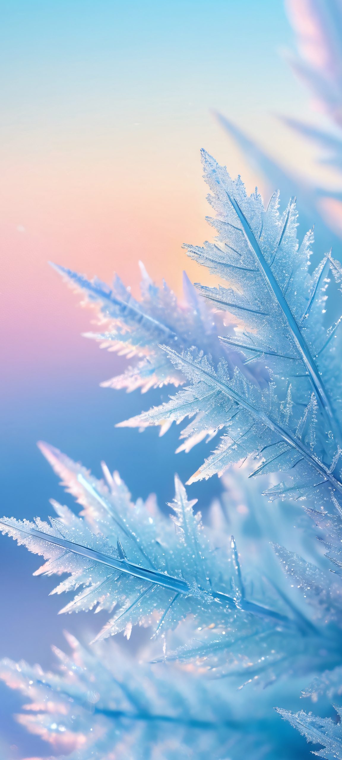 A breathtaking vertical mobile phone wallpaper of ice crystals on a blurry, abstract background, perfect for iPhone or Android home screens.