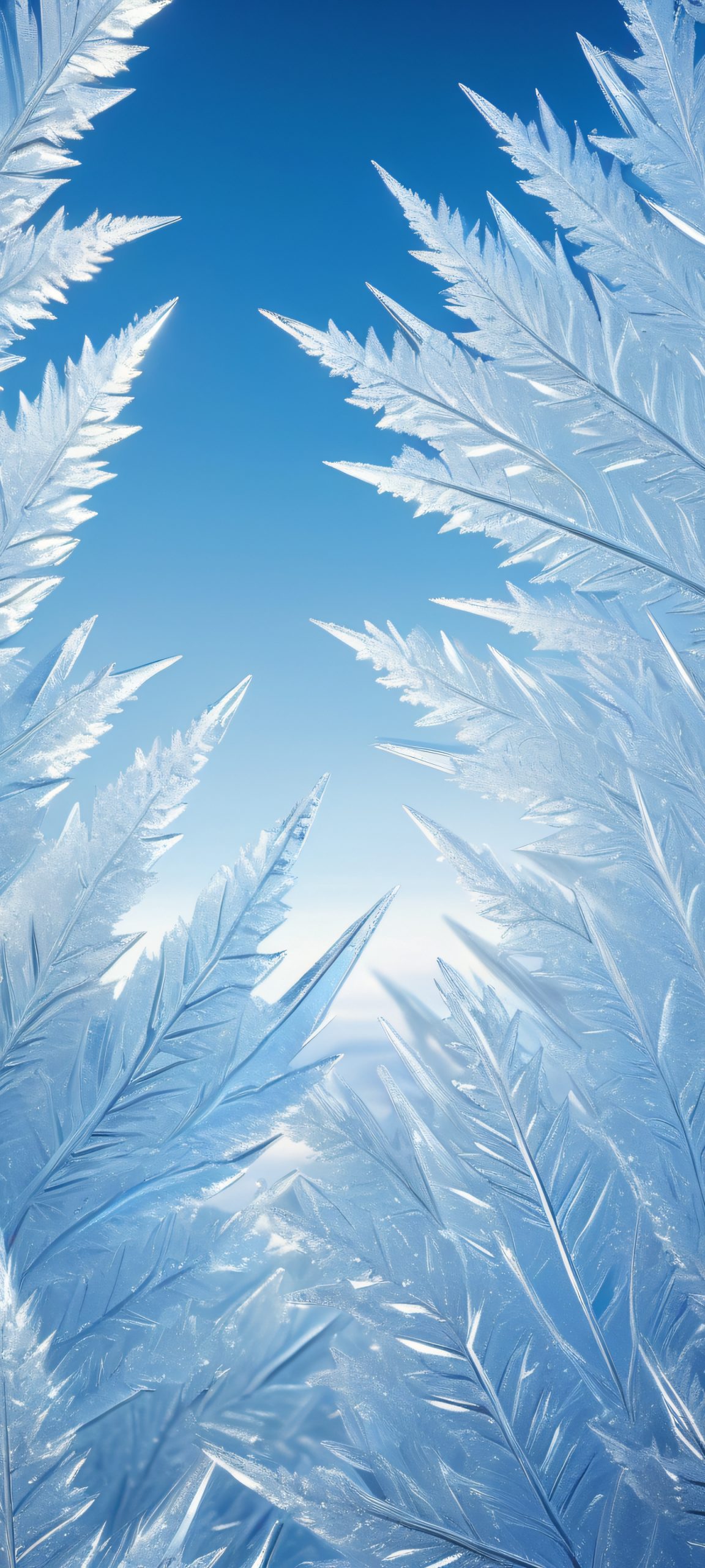 Breathtaking vertical mobile wallpaper of ice crystals and a softly lit window, perfect for iPhone/Android home screens
