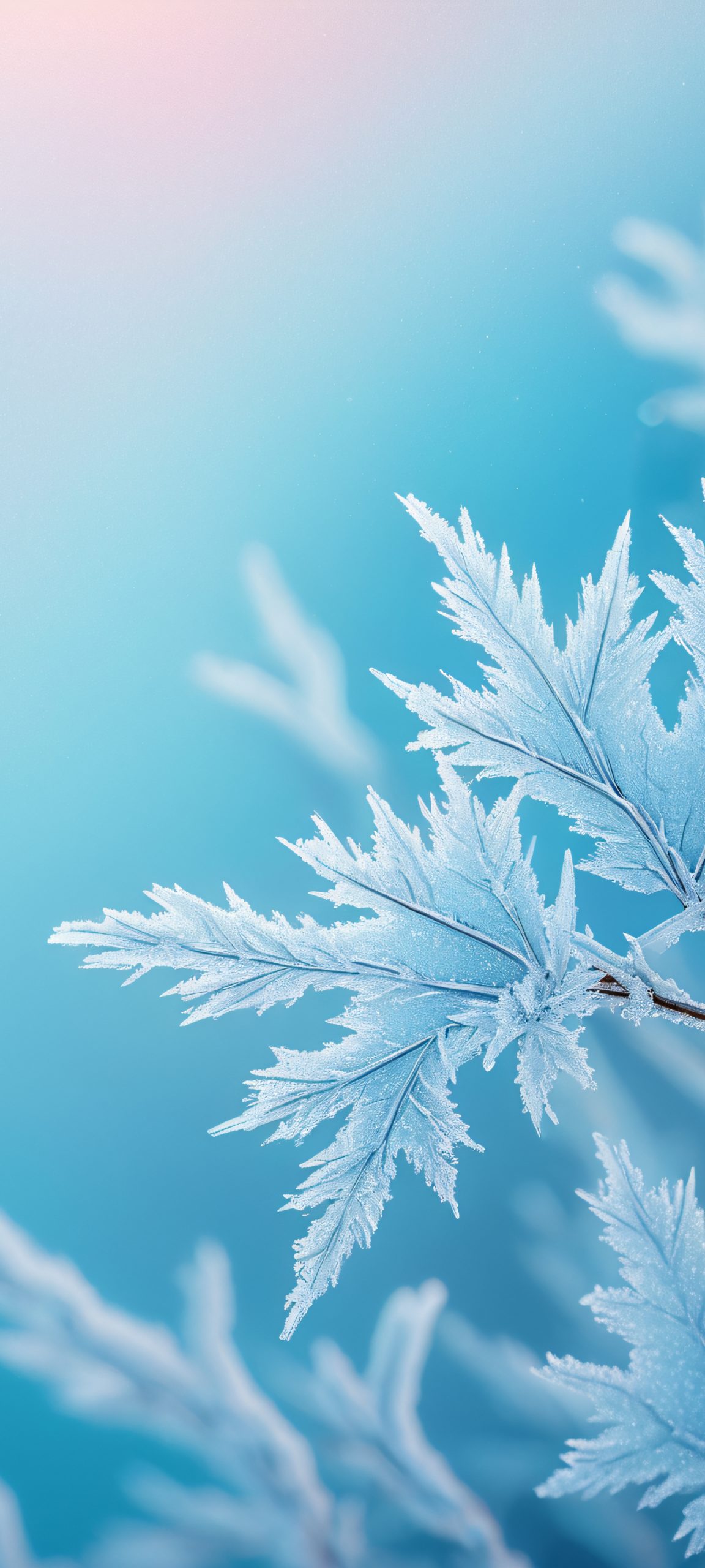 iPhone and Android mobile wallpaper of a serene Frozen Frost landscape, softly lit and featuring cool pastel hues.
