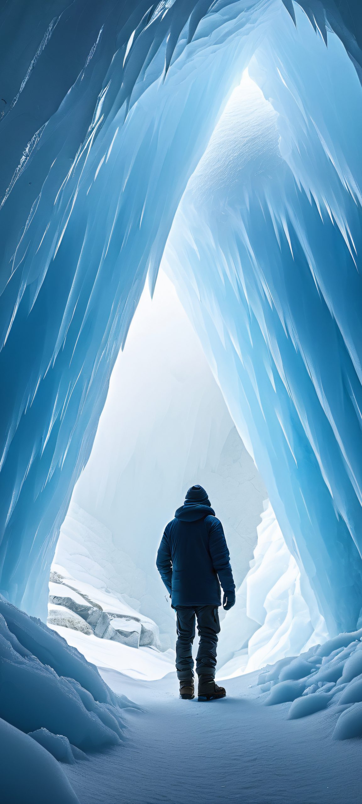 Moody ice cave landscape on iPhone and Android devices, perfect for high-quality wallpapers