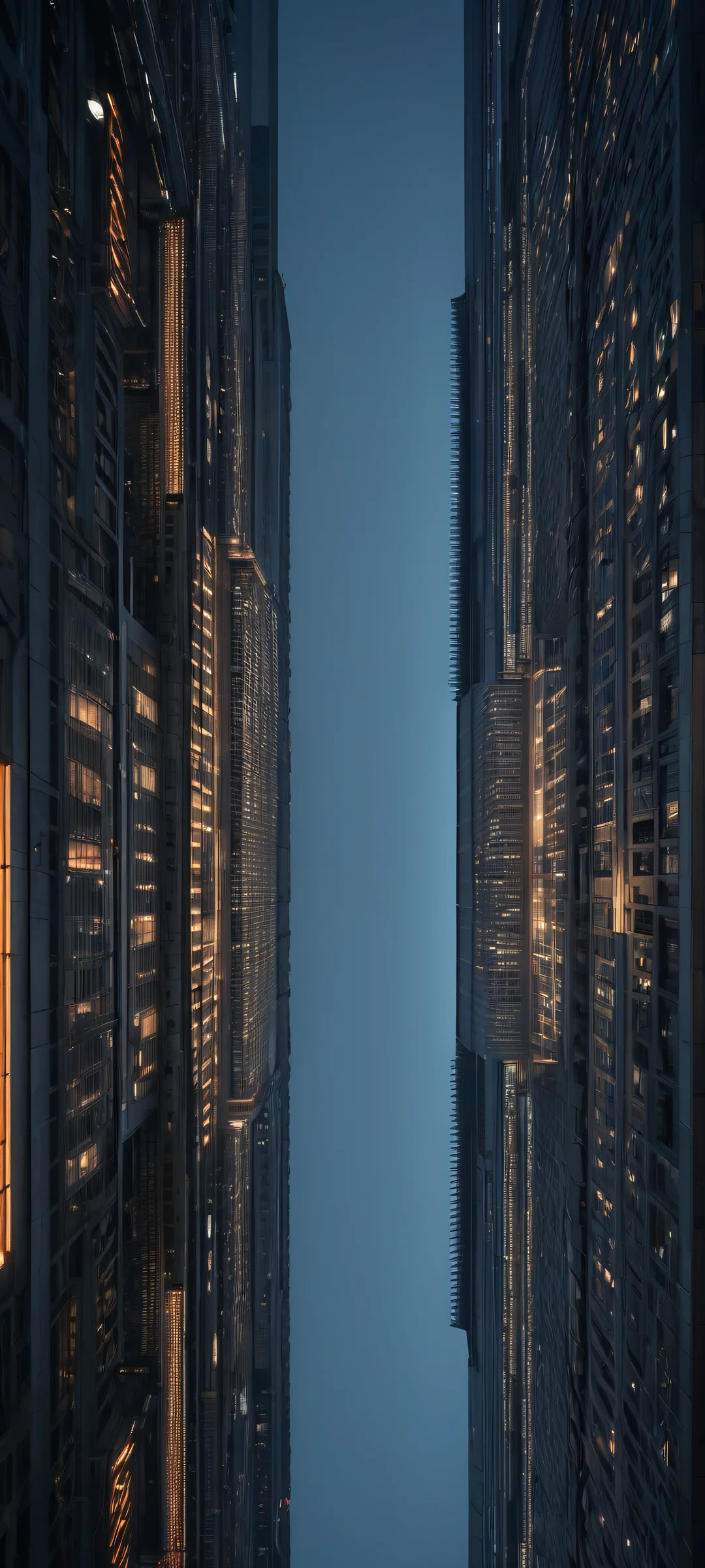 Futuristic cityscape with intricate details and ambient streetlights, perfectly optimized for iPhone/Android home screens.