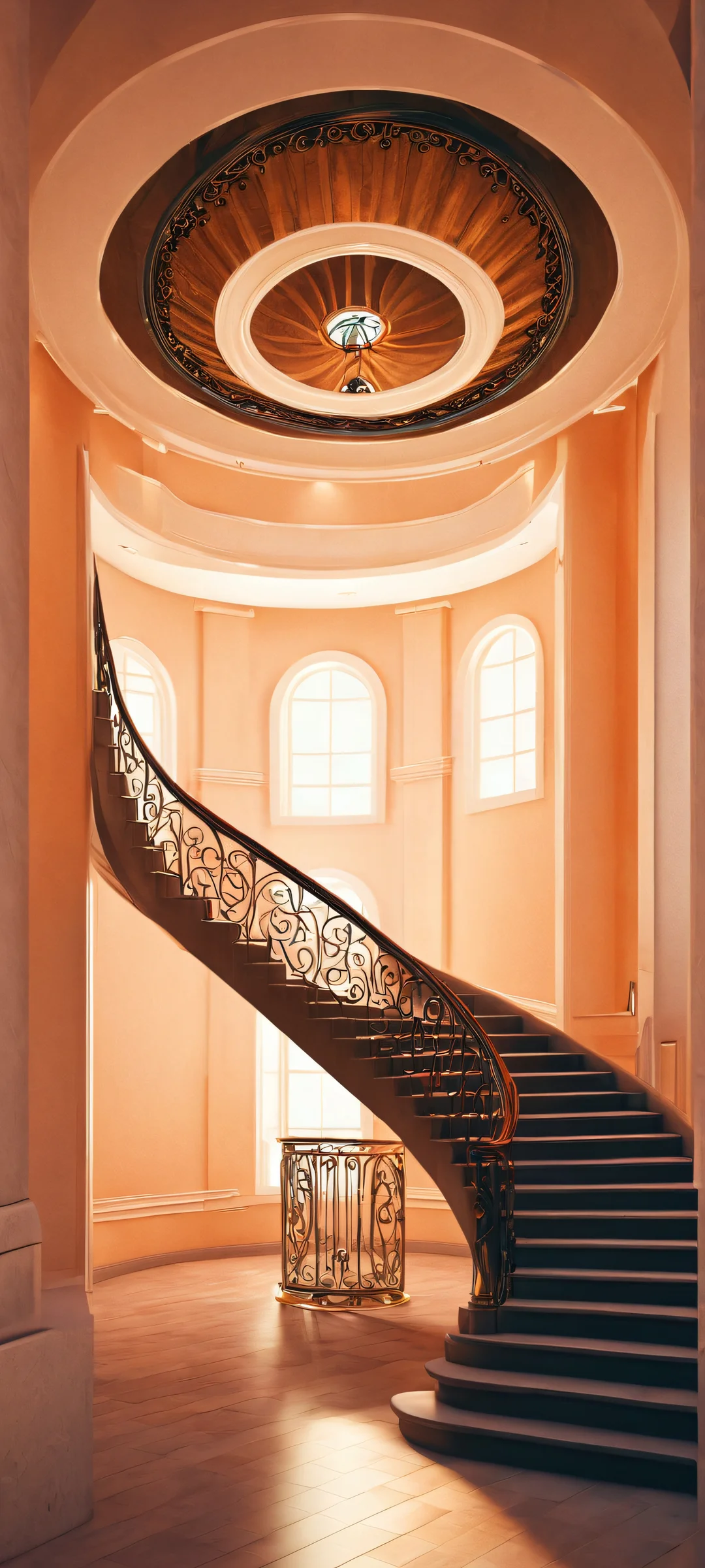 A stunning vertical mobile wallpaper featuring a surreal staircase in deep space, perfectly optimized for iPhone and Android home screens.