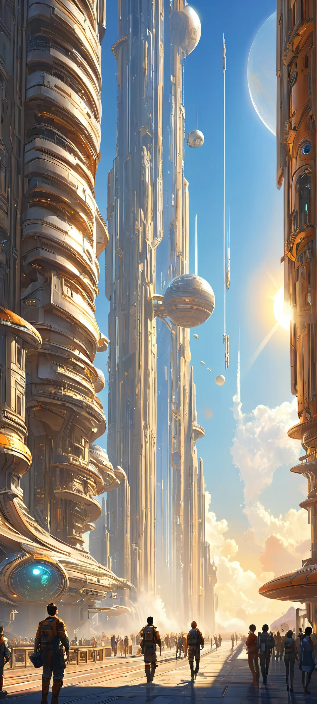 A futuristic cityscape on a sunny day, perfectly suited for iPhone/Android devices.
