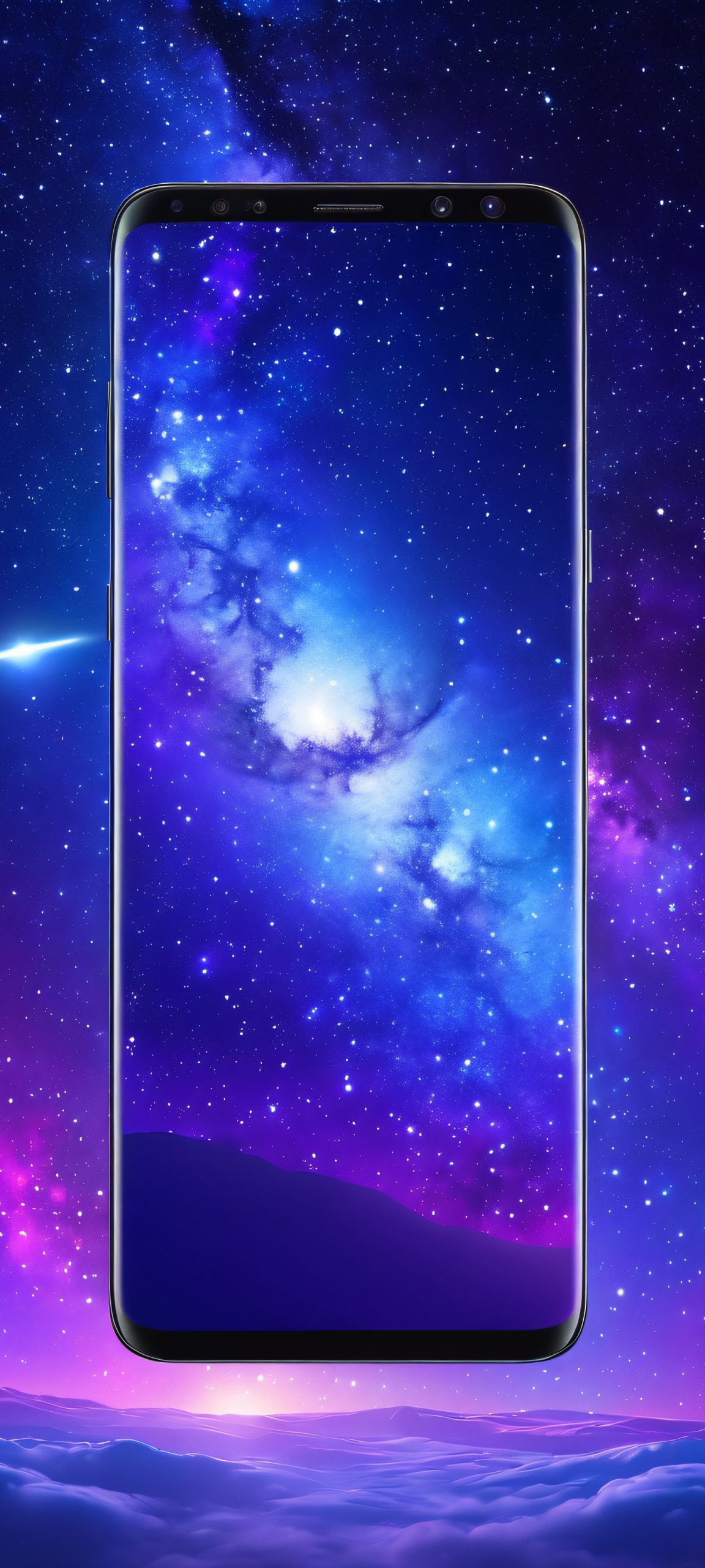 A stunning cosmic night sky on your iPhone or Android, featuring vibrant blues and purples, perfect for a galaxy-themed mobile wallpaper