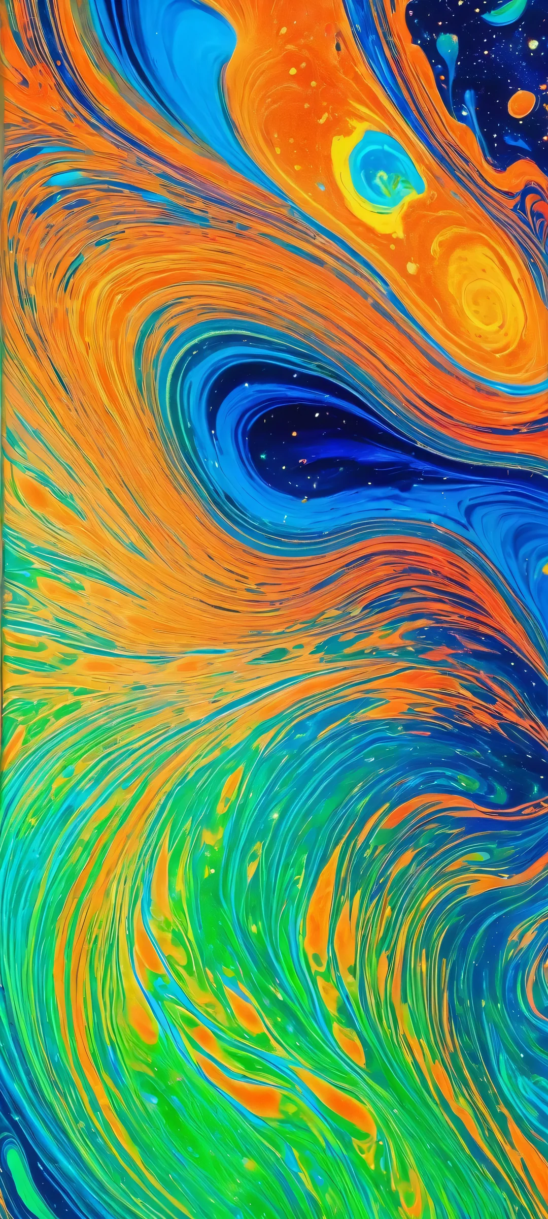 Breathtaking neon swirls on a galaxy background for your iPhone/Android device.