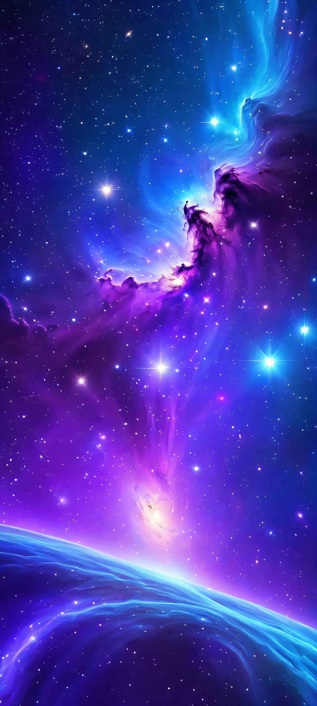 A mesmerizing galaxy cluster on iPhone/Android, showcasing the wonders of deep space with blue and purple hues.
