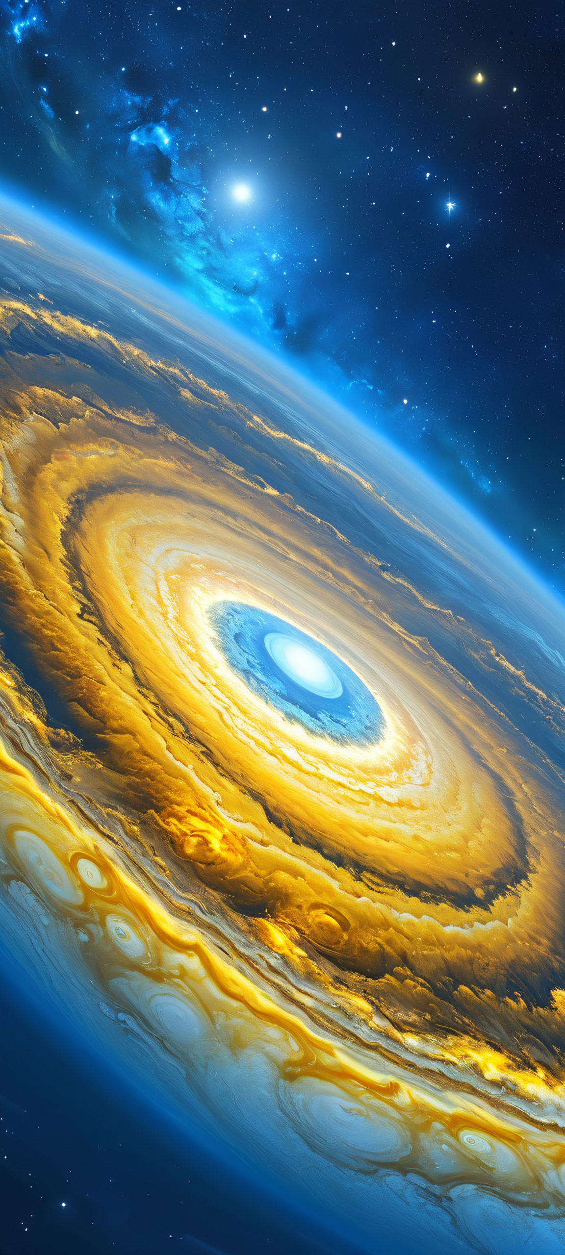 Breathtaking vertical mobile phone wallpaper of a gas giant, iPhone and Android compatible, perfect for home screens.
