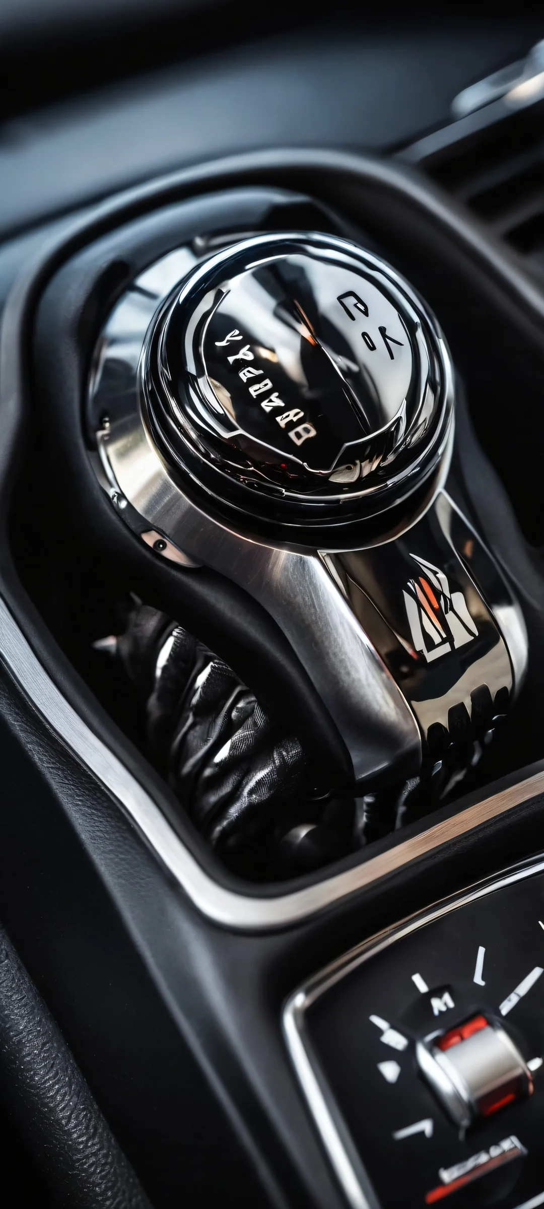Close-up of a shiny gear shifter on a dark background, perfect for iPhone and Android home screens.