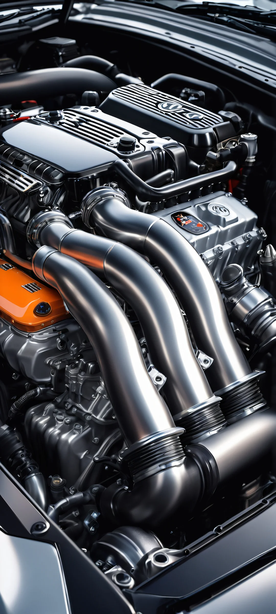 A stunning image of a car engine bay at night, perfectly optimized for iPhone and Android home screens.