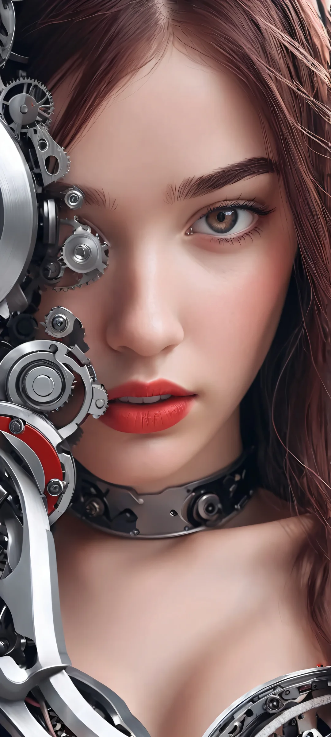 A stunning illustration of a girl surrounded by mechanical chaos, perfect for iPhone or Android home screens.