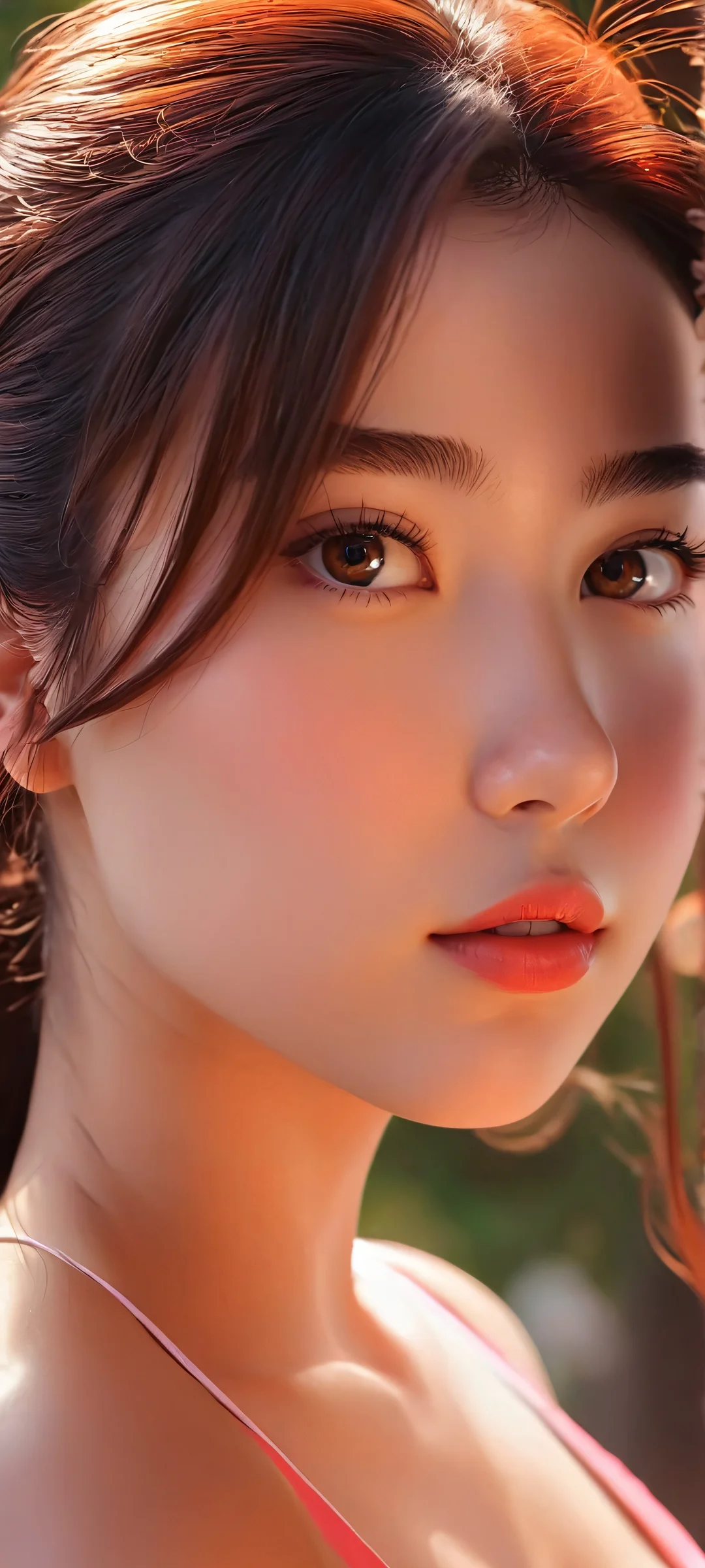 Beautiful girl surrounded by blooming flowers on a serene background. Parfait pour les écrans d'accueil iPhone et Android.