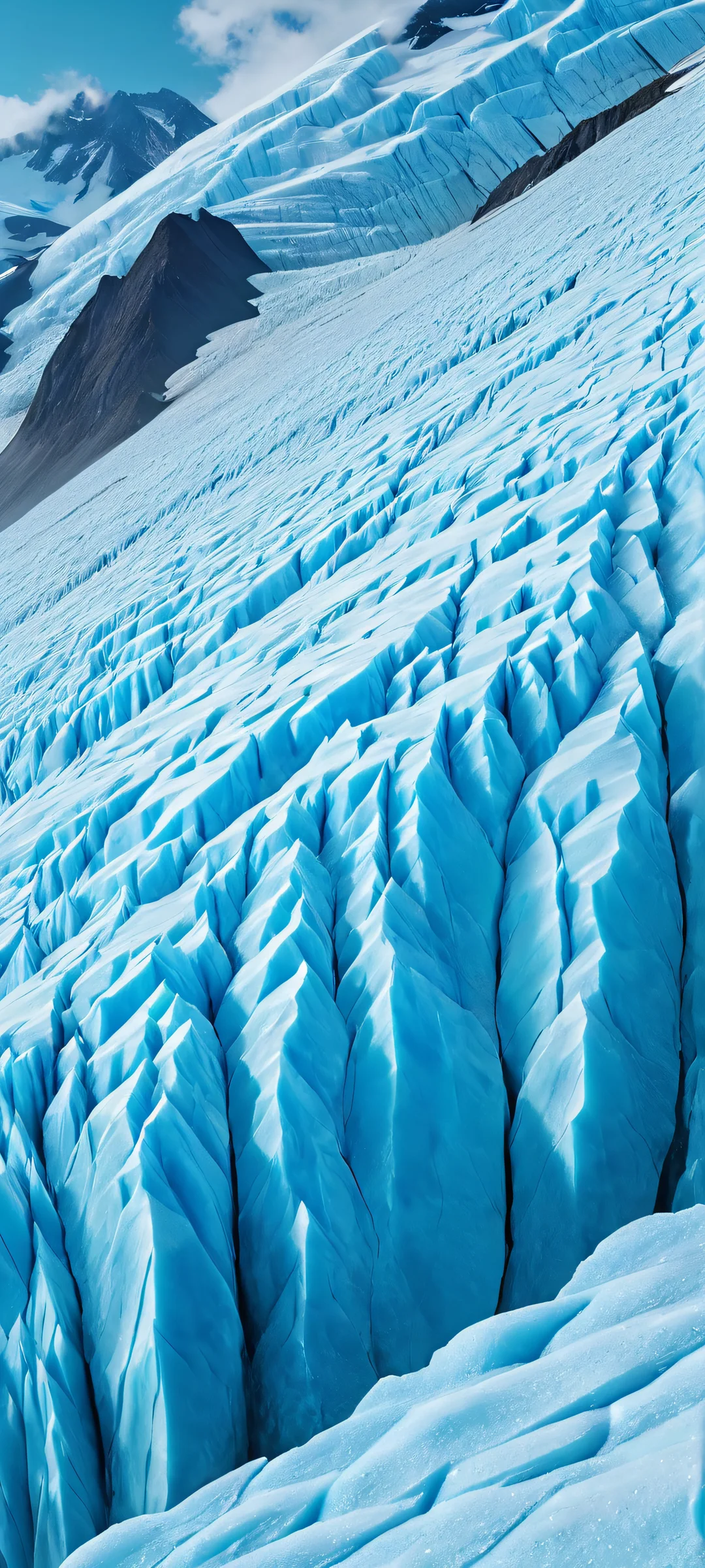 A serene and stunning glacier landscape with a touch of prairie greenery, set against a dramatic rainy backdrop - perfectly optimized for iPhone/Android home screens.