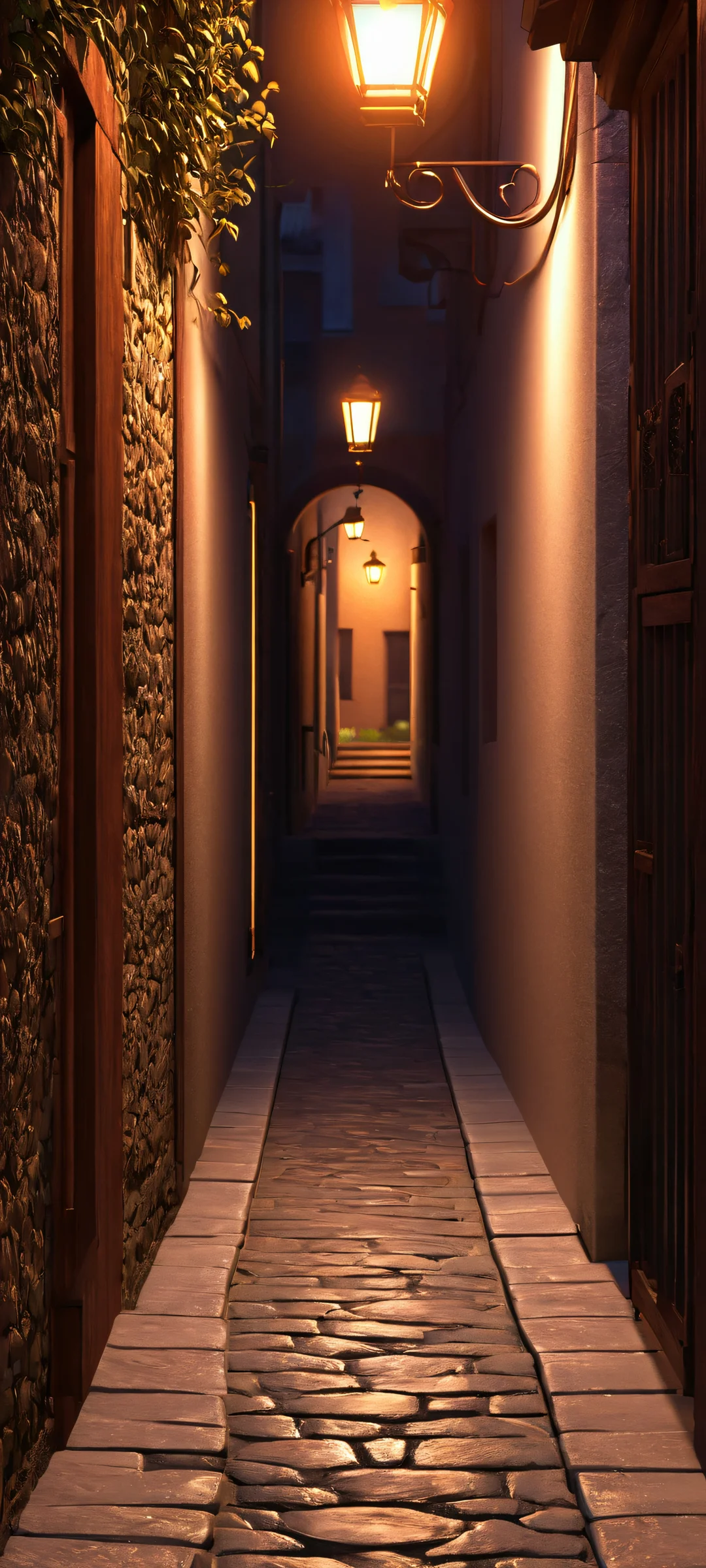 iPhone and Android wallpaper of a dark alley entrance glowing with vibrant colors. Perfectly optimized for 2K QHD resolution.