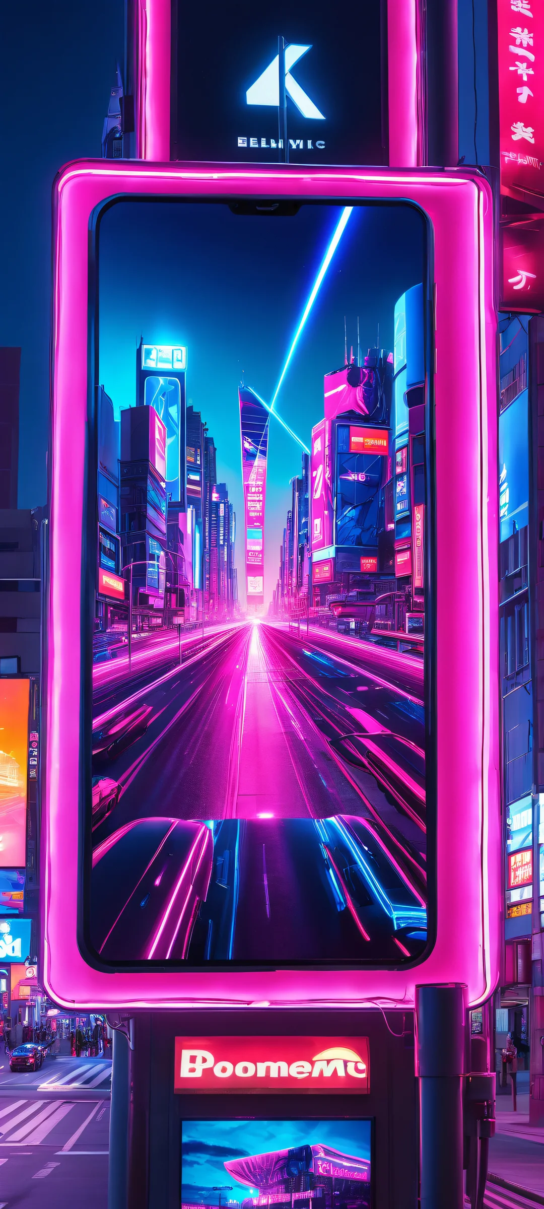 A stunning image of a glowing billboard at dusk, perfectly suited for iPhone and Android home screens.