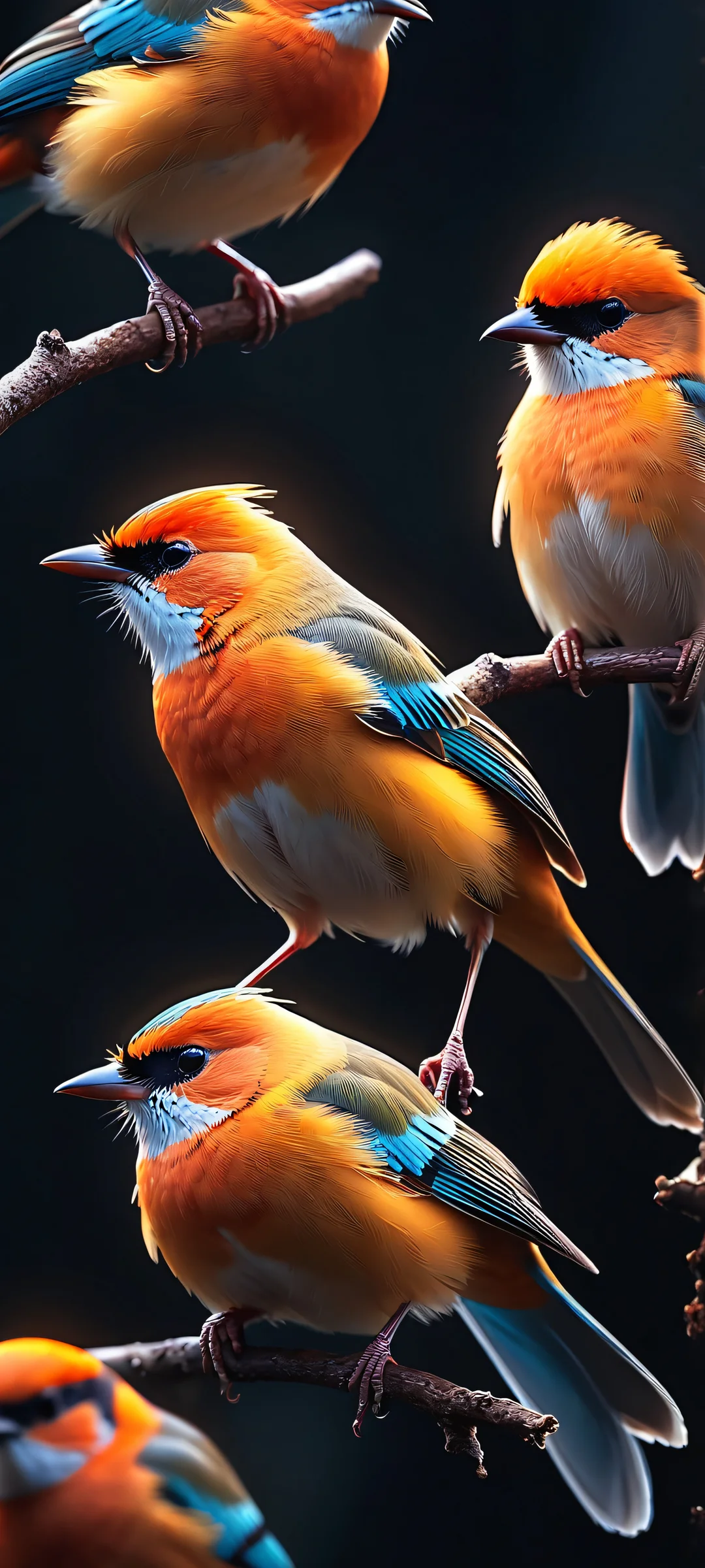 A stunning vertical mobile phone wallpaper featuring glowing birds in a dark background. Perfect for iPhone and Android devices.