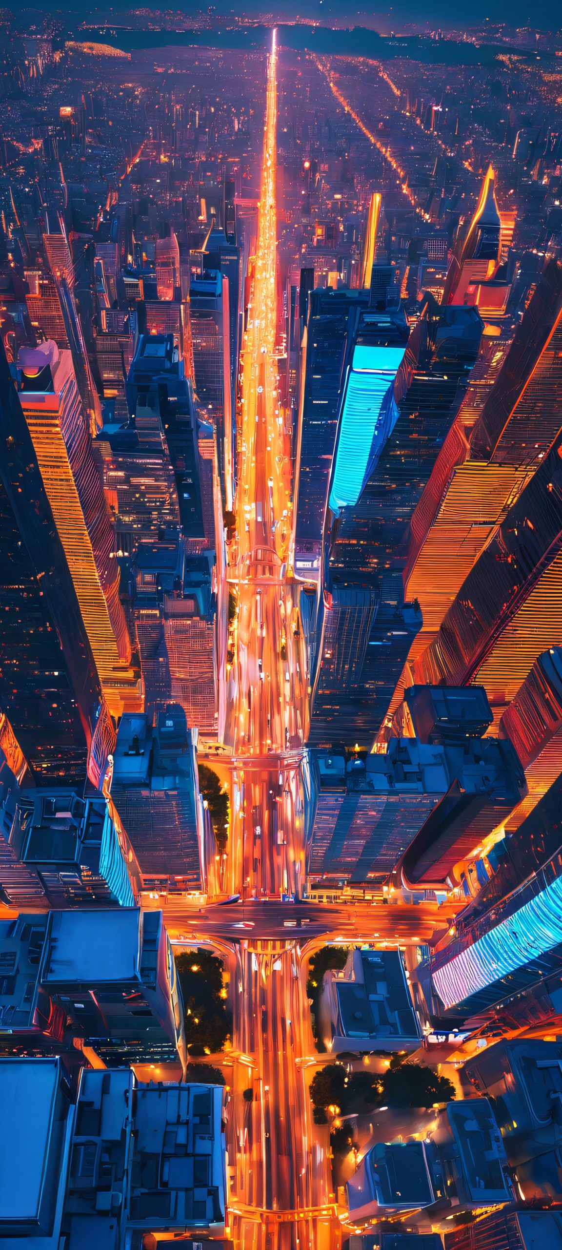 iPhone and Android users, get ready to be mesmerized by this stunning cityscape wallpaper featuring glowing neon lights, perfectly optimized for your home screen.