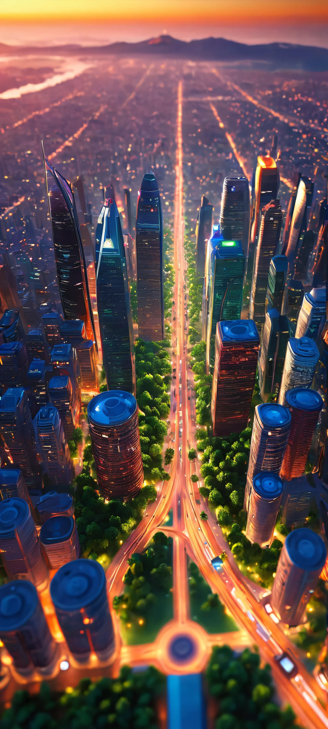 iPhone and Android mobile wallpaper featuring a stunning city landscape with glowing distant lights at sunset.