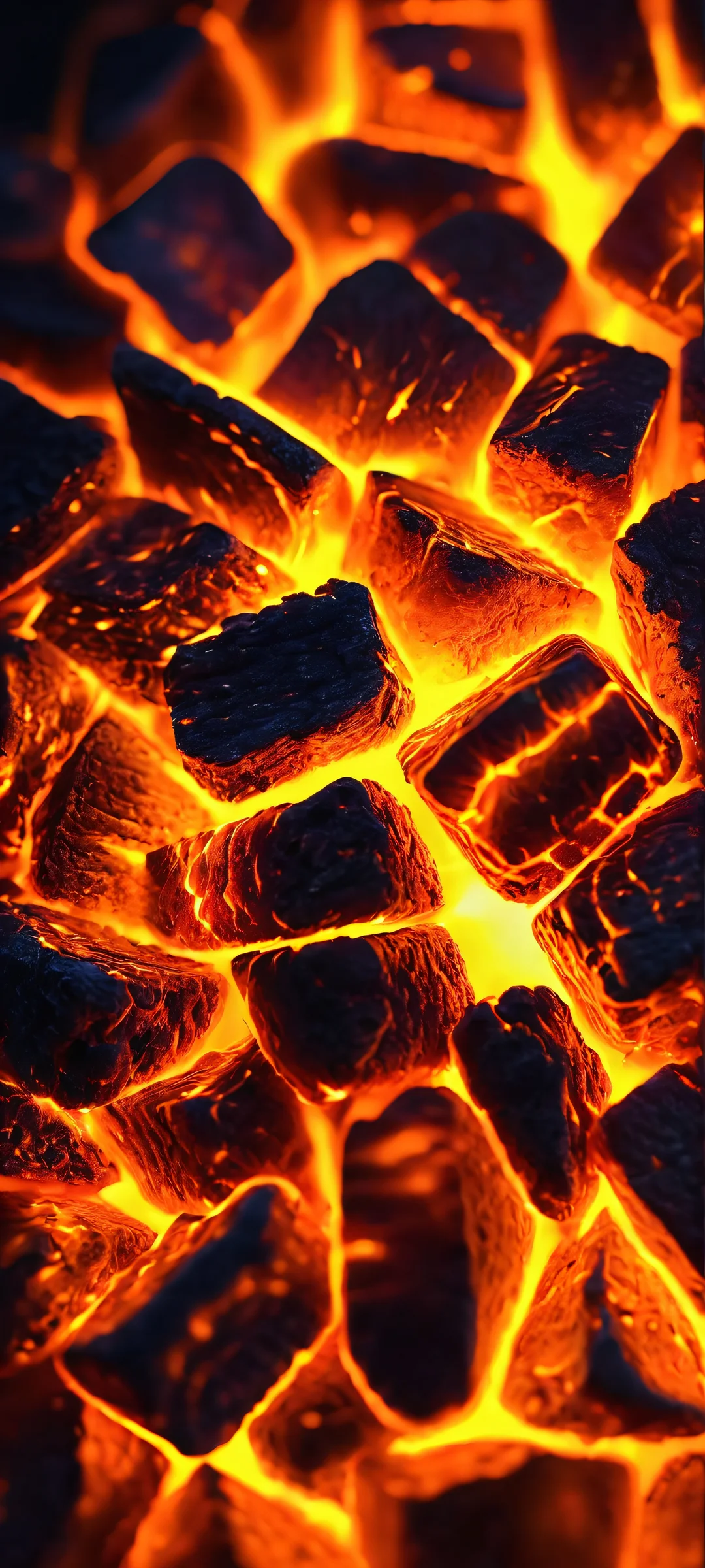 A mesmerizing close-up of glowing embers set against a dark background, perfekt für iPhone/Android-Startbildschirme.